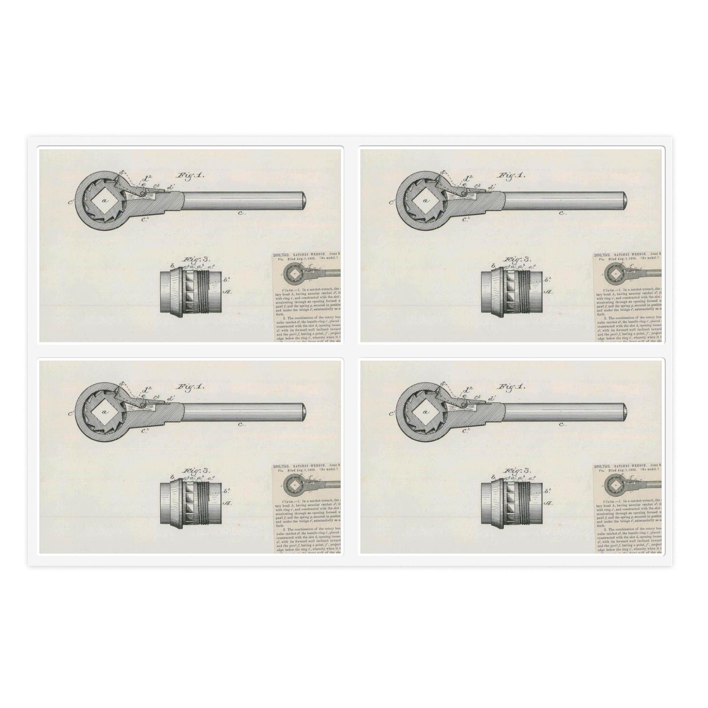 Patent Drawing of Engine - for J. B. Halbert's Ratchet Wrench Public domain image Laminated UV Protective Vinyl Stickers