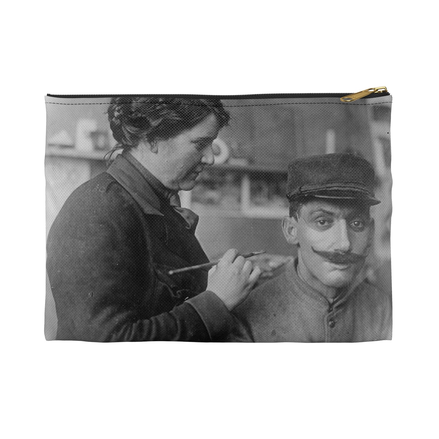 Mrs. Anna Coleman Ladd and Mr Caudron. Mrs. A. Coleman Ladd working on portrait mask Large Organizer Pouch with Black Zipper