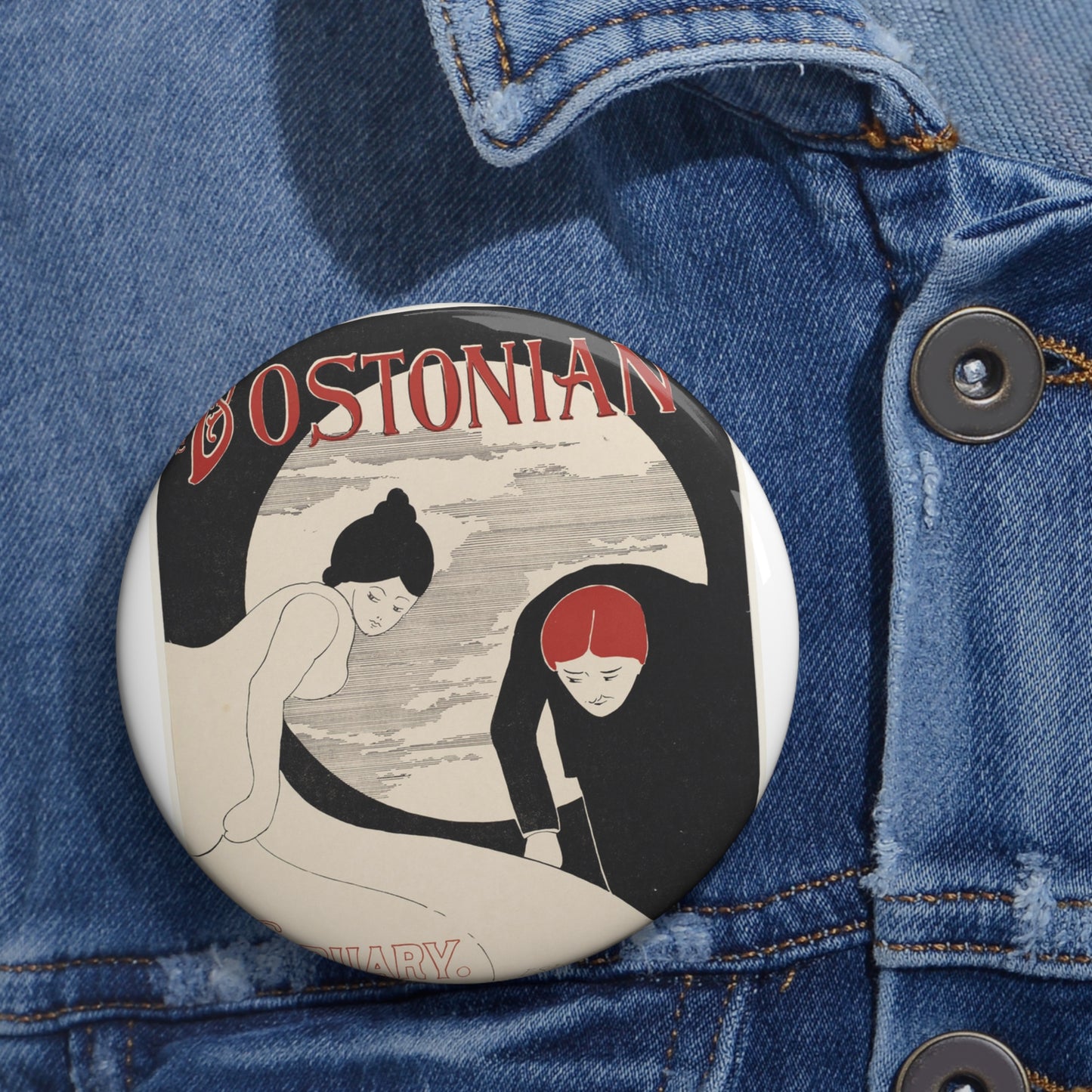 The bostonian, February, Art Nouveau poster Pin Buttons with Crisp Design