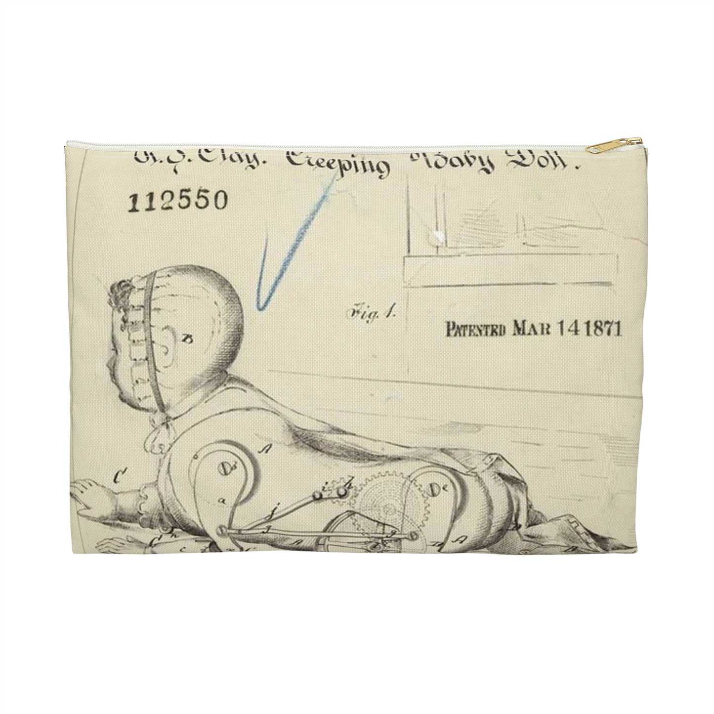 Patent drawing - Drawing of Creeping Baby Doll Public domain image Large Organizer Pouch with Black Zipper