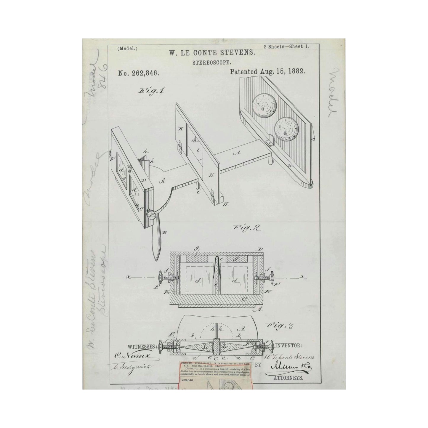 Patent drawing - for W. Le Conte Stevens' Stereoscope Public domain image High Quality Matte Wall Art Poster for Home, Office, Classroom