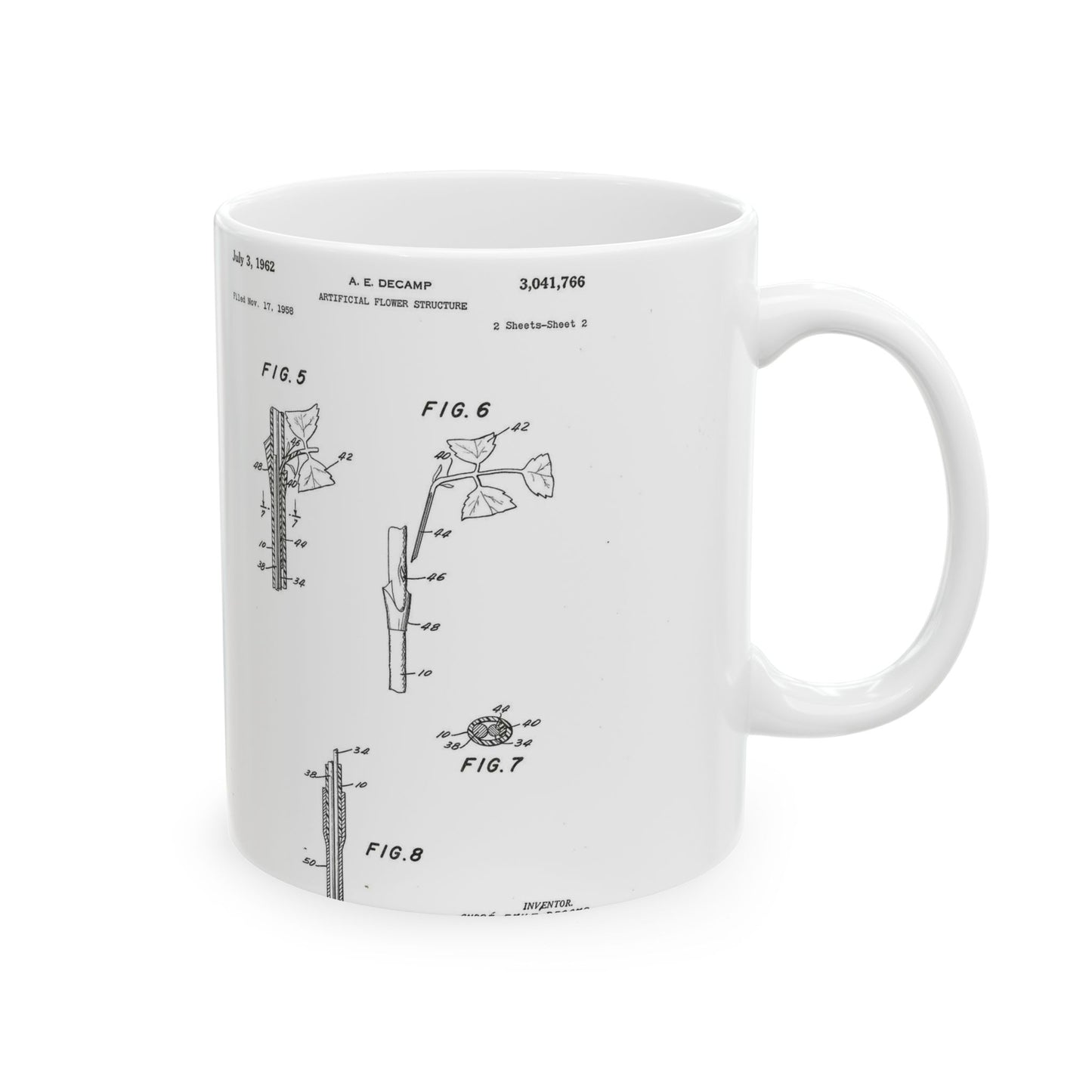 Patent Case File No. 3,041,766, Artificial Flower Structure, Inventor- Andre Emile Decamp. - DPLA - 5b42c14167aa06231801b6160e85e41a (page 8) Beautiful Novelty Ceramic Coffee Mug 11oz