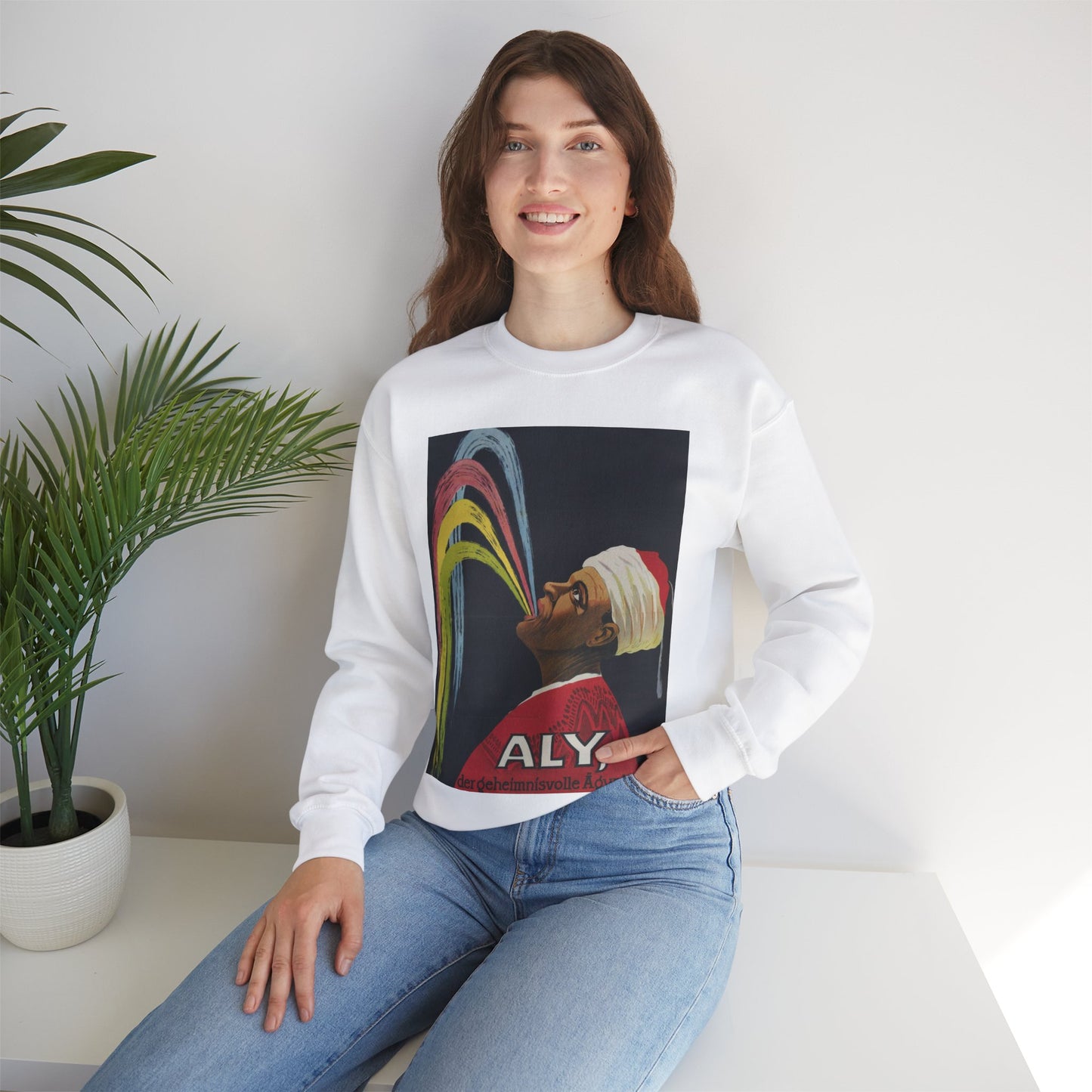Aly, the Mysterious Egyptian - Art Deco public domain image White Heavy Blend Adult Crew Neck SweatShirt