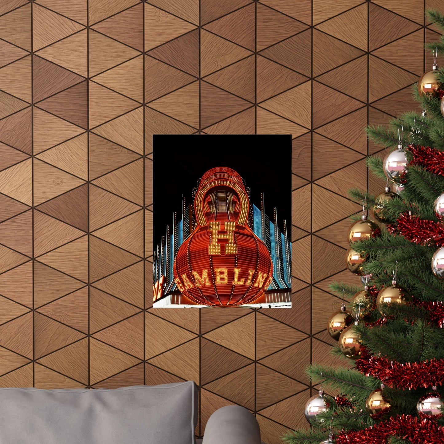 Neon sign at the Horseshoe Casino, Las Vegas, Nevada High Quality Matte Wall Art Poster for Home, Office, Classroom