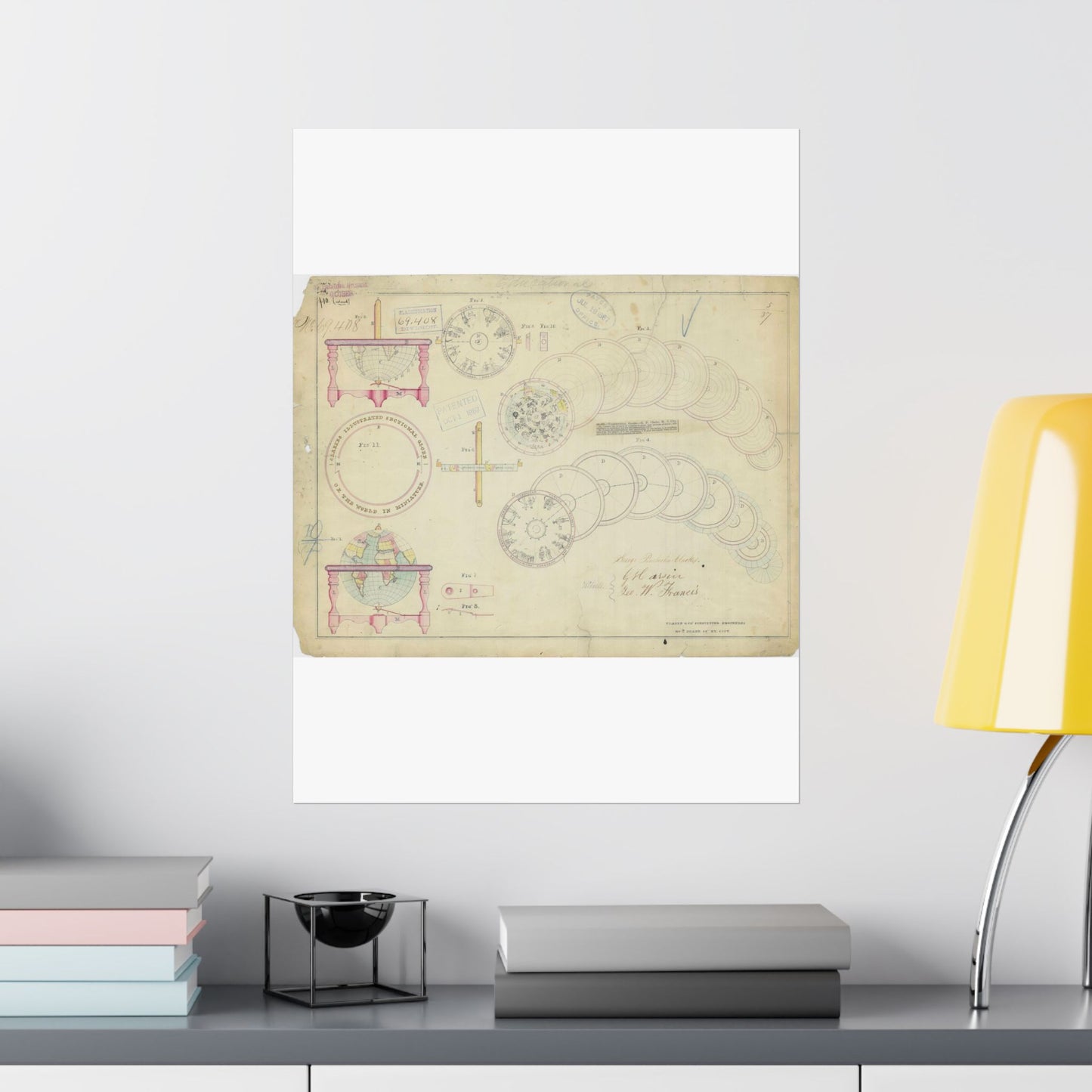 Patent drawing - Drawing of a Terrestrial Globe Public domain image High Quality Matte Wall Art Poster for Home, Office, Classroom