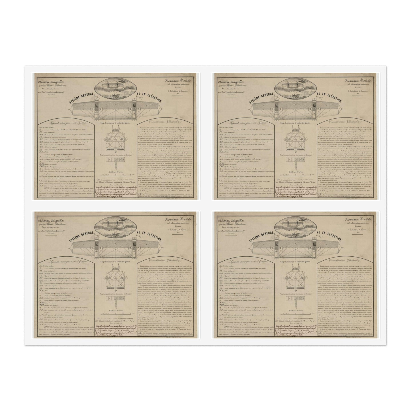 Patent drawing - Aérostat dirigeable système Vaussin Chardanne, brevet ... Nouveaux procédés de direction aérienne présenté à lʹInstitut de France, 1852 Public domain image Laminated UV Protective Vinyl Stickers
