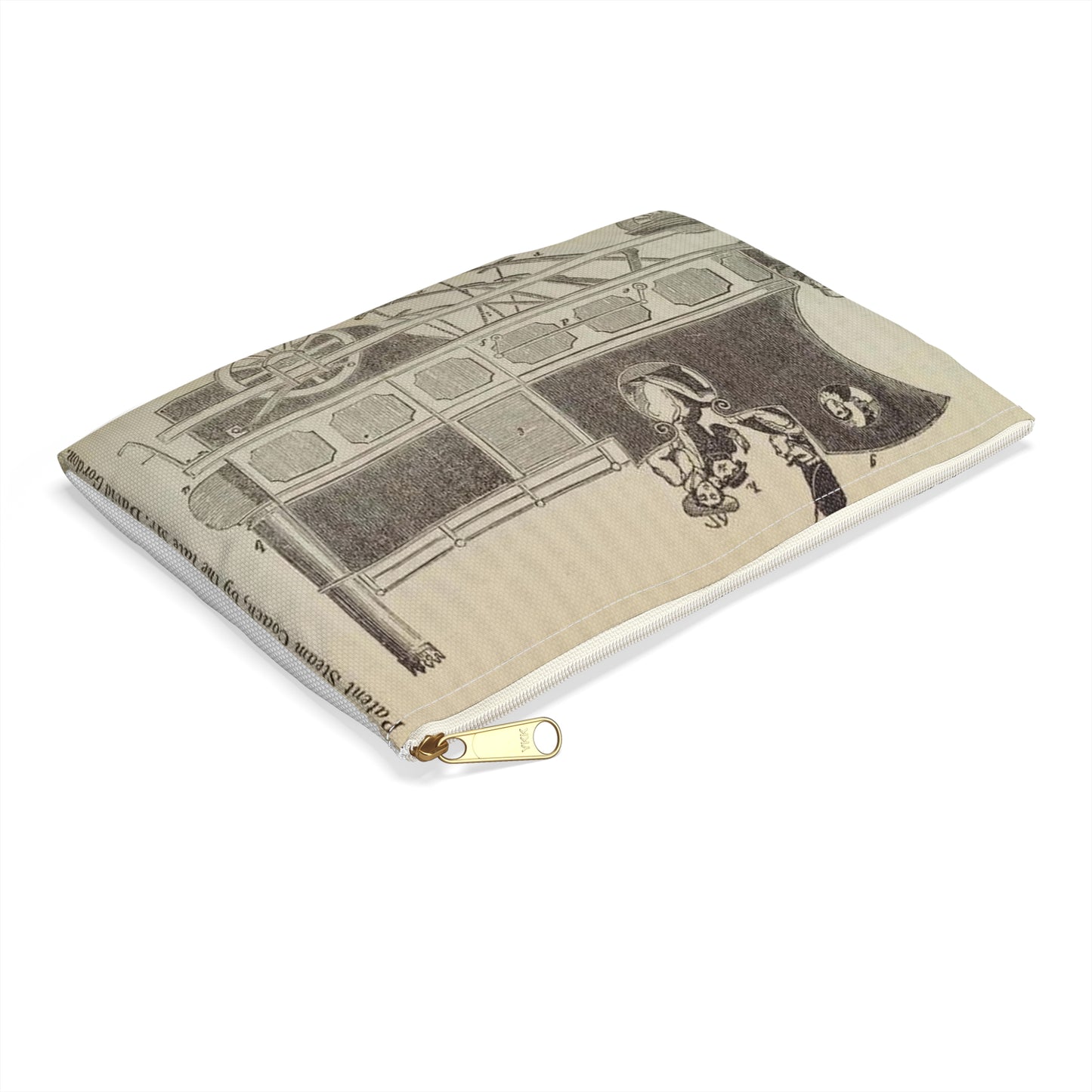 Patent Drawing of Engine - Patent steam coach, by the late Mr. David Gordon Public domain image Large Organizer Pouch with Black Zipper