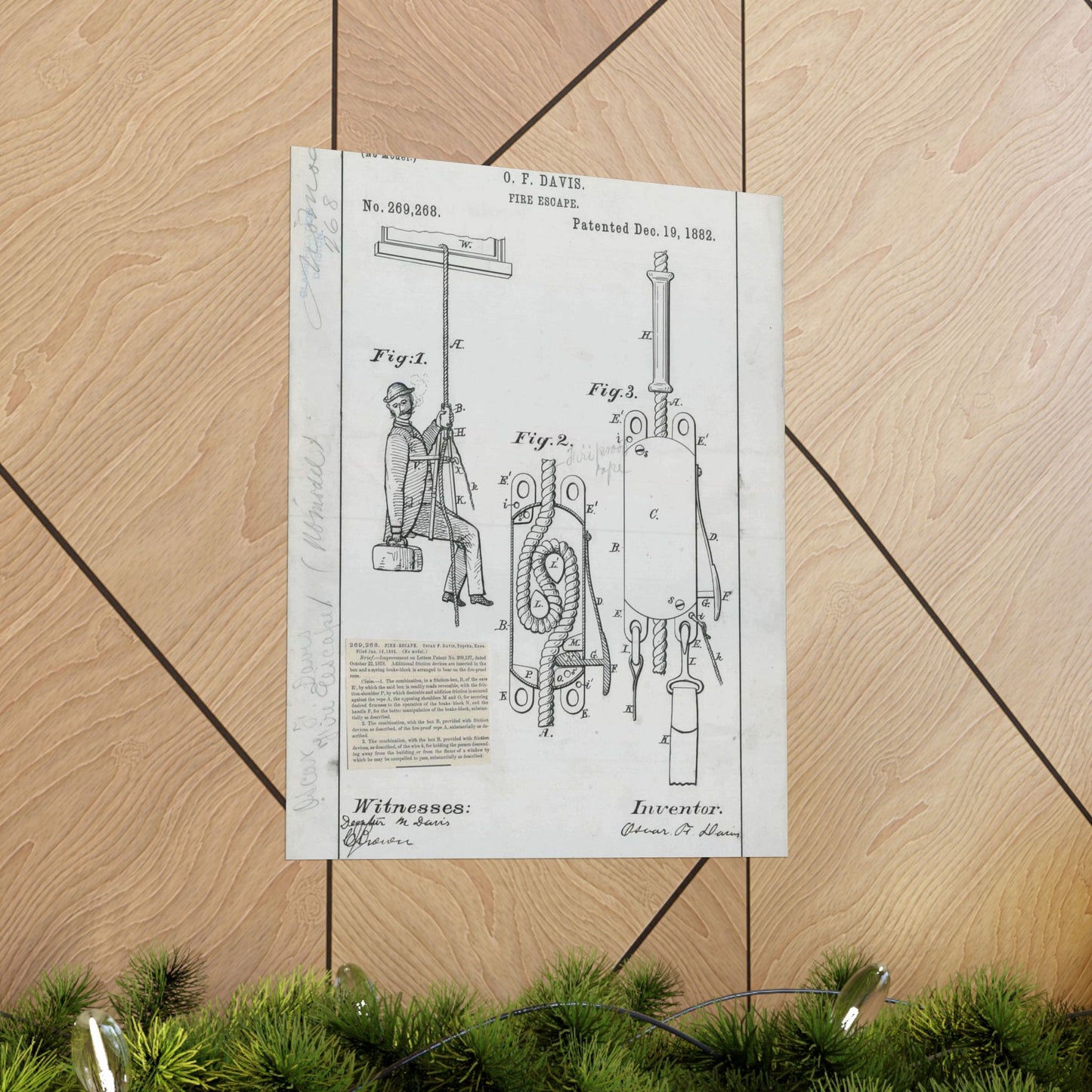 Patent Drawing of Engine - for O. F. Davis' Fire Escape Public domain image High Quality Matte Wall Art Poster for Home, Office, Classroom