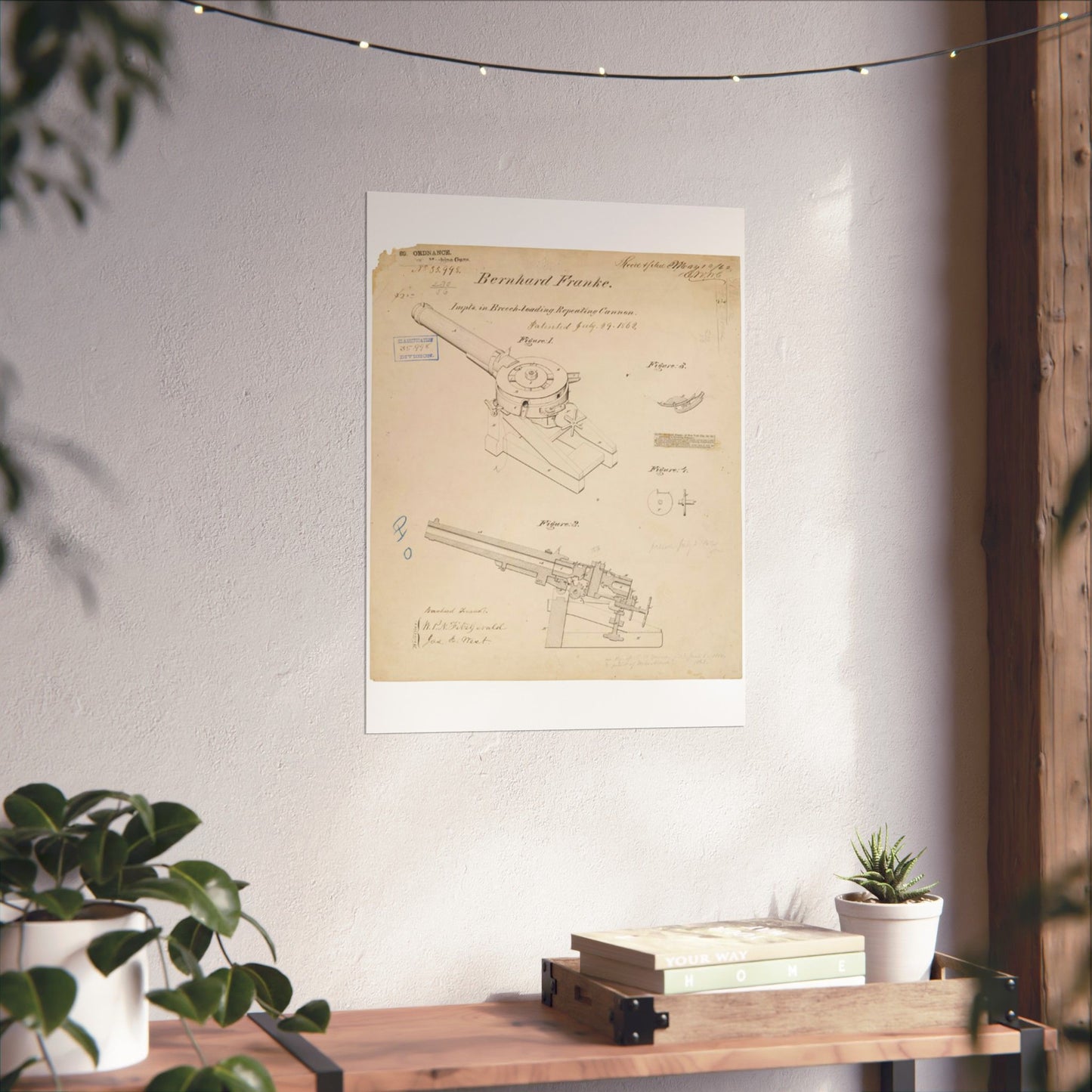 Patent drawing - Drawing of Improvements in Breech-Loading Repeating Cannon Public domain image High Quality Matte Wall Art Poster for Home, Office, Classroom