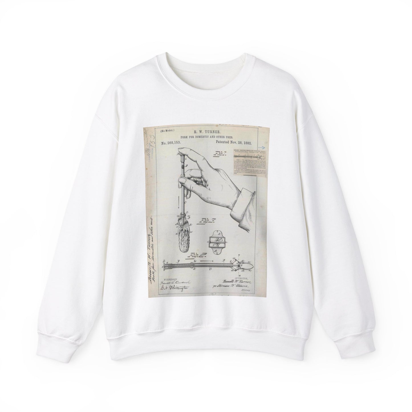 Patent drawing - for R. W. Turner's Fork for Domestic and Other Uses Public domain image White Heavy Blend Adult Crew Neck SweatShirt