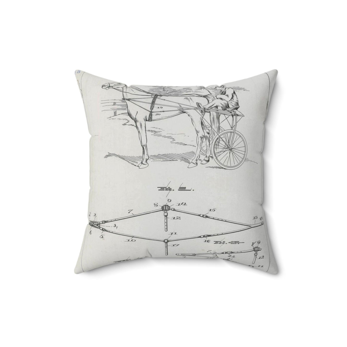 Patent drawing - for J. H. Snapp's Racing Harness Attachment Public domain image Decorative Accent Square Pillow