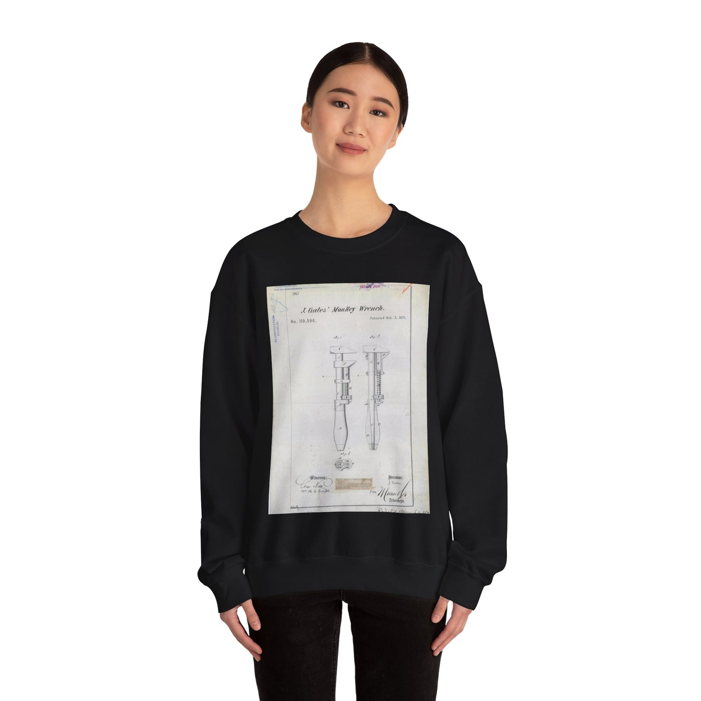Patent Drawing of Engine - for J. Gates' Monkey Wrench Public domain image Black Heavy Blend Adult Crew Neck SweatShirt