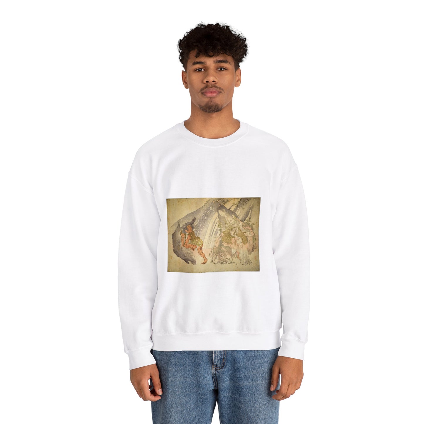 Yamauba watching Kintaro and boar, Kubo Shunman, Kubo Shunman White Heavy Blend Adult Crew Neck SweatShirt