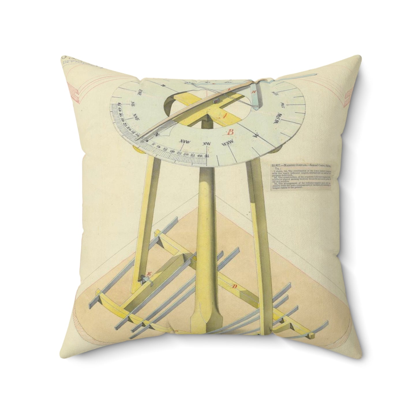 Patent drawing - Drawing of Marine Compasses Public domain image Decorative Accent Square Pillow