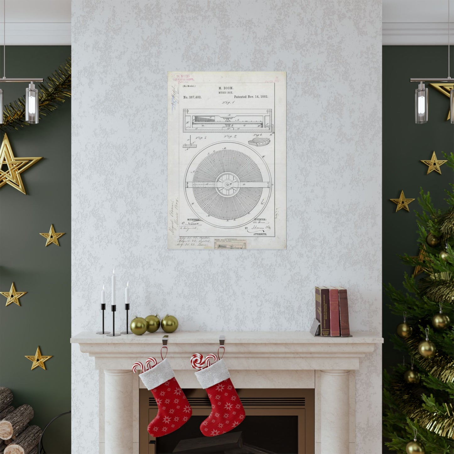 Patent Drawing of Engine - for M. Boom's Music Box Public domain image High Quality Matte Wall Art Poster for Home, Office, Classroom