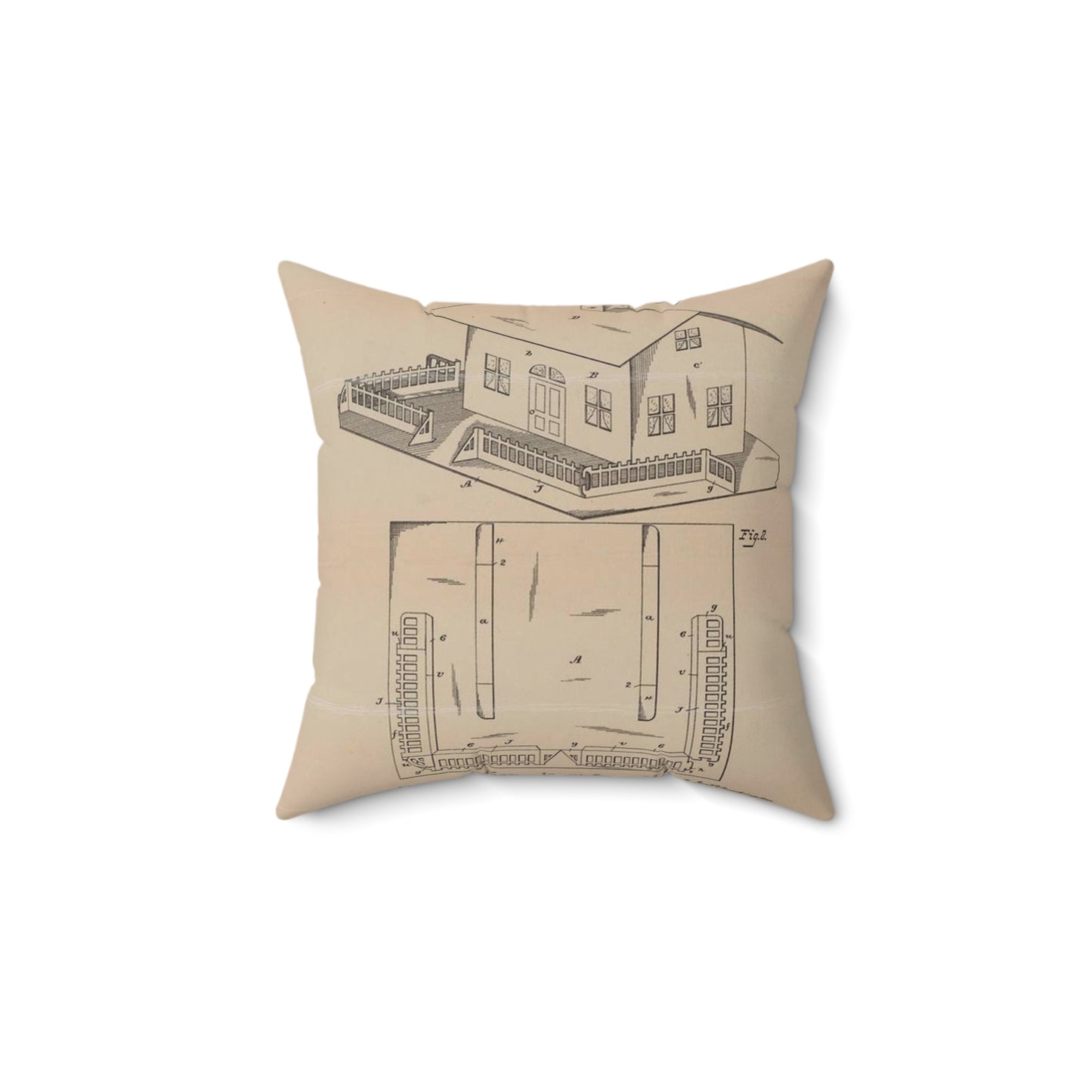 Patent Drawing of Engine - Drawing for a Collapsible Toy House Public domain image Decorative Accent Square Pillow