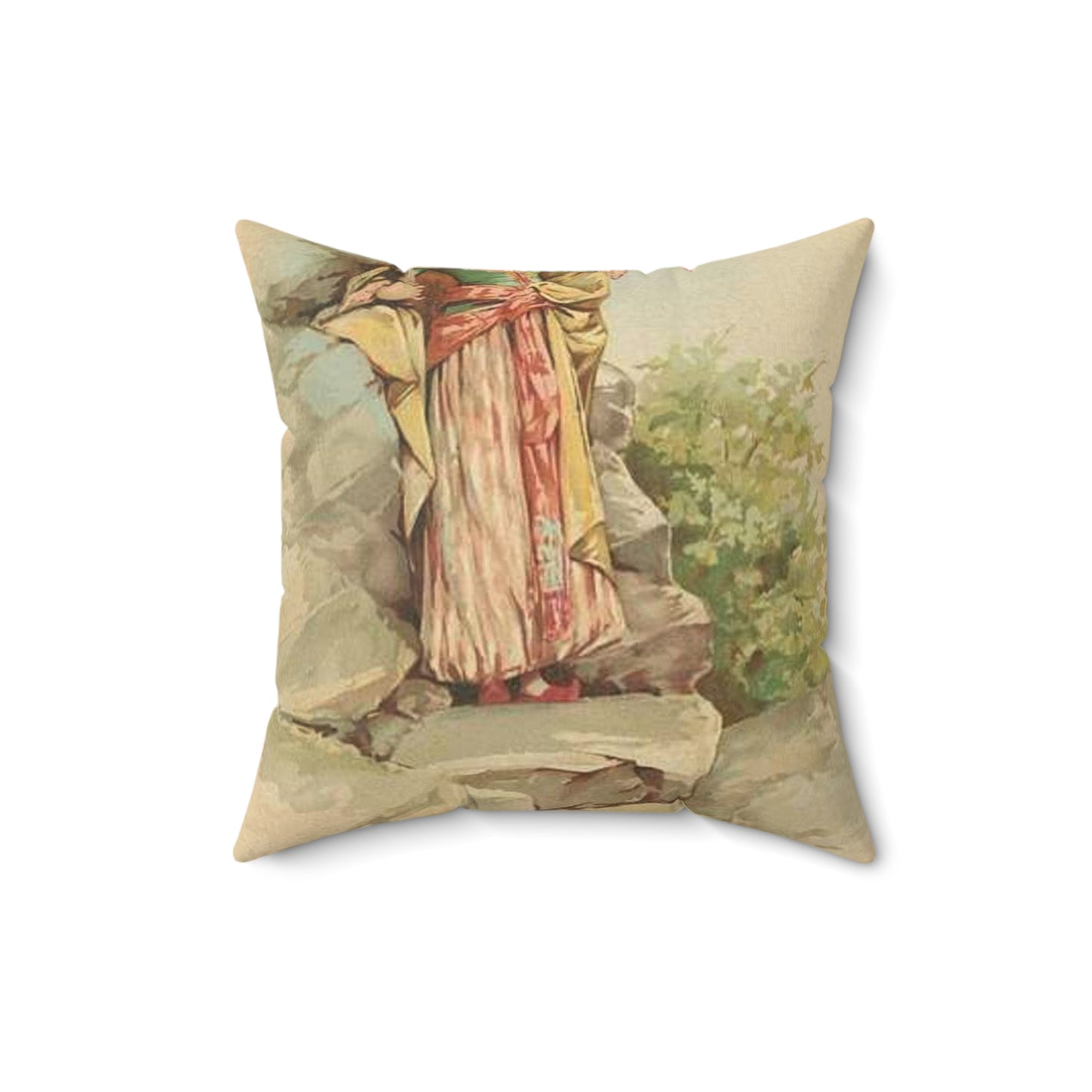 The talking bird. - Drawing. Public domain image. Decorative Accent Square Pillow