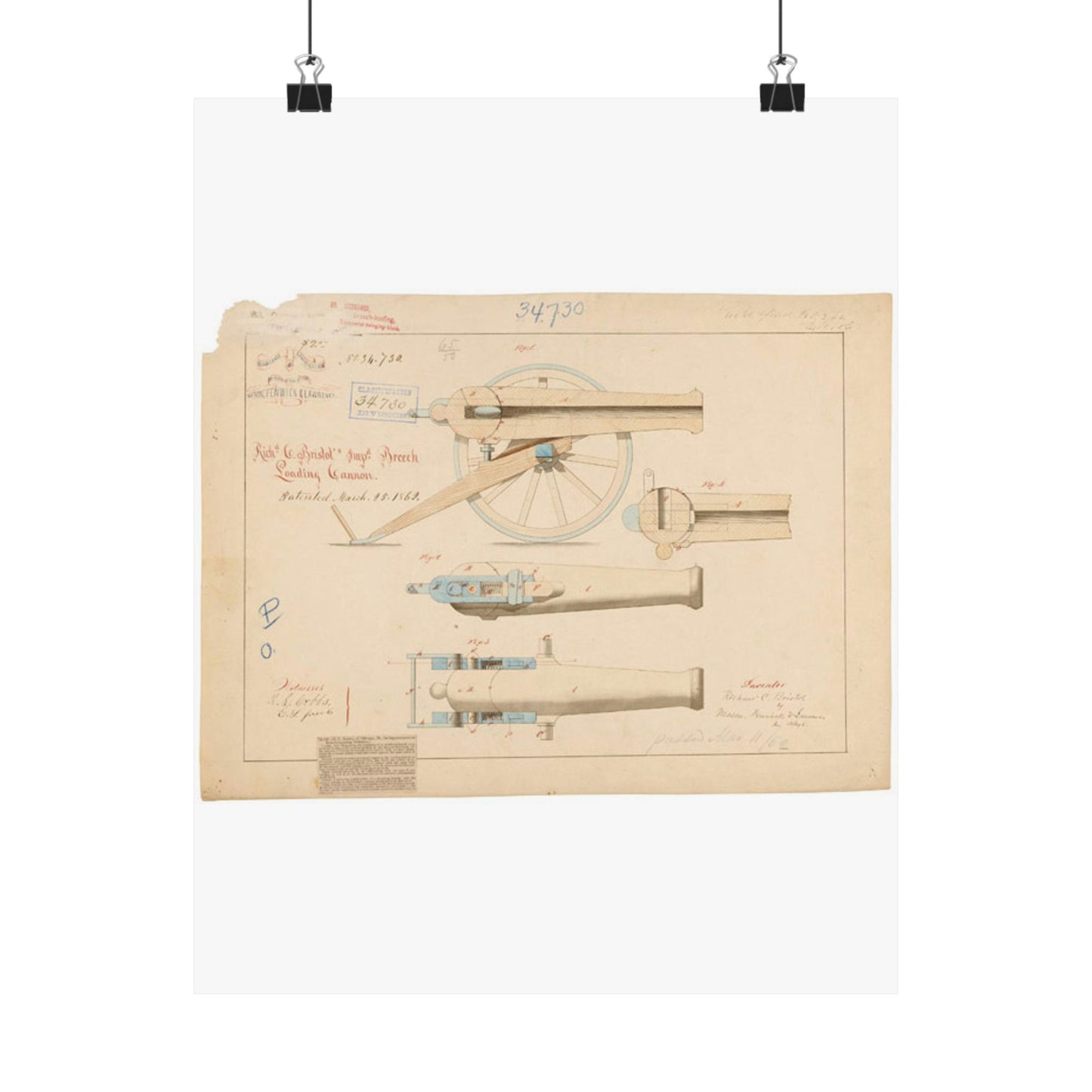 Patent drawing - Drawing of Improved Breech Loading Cannon Public domain image High Quality Matte Wall Art Poster for Home, Office, Classroom