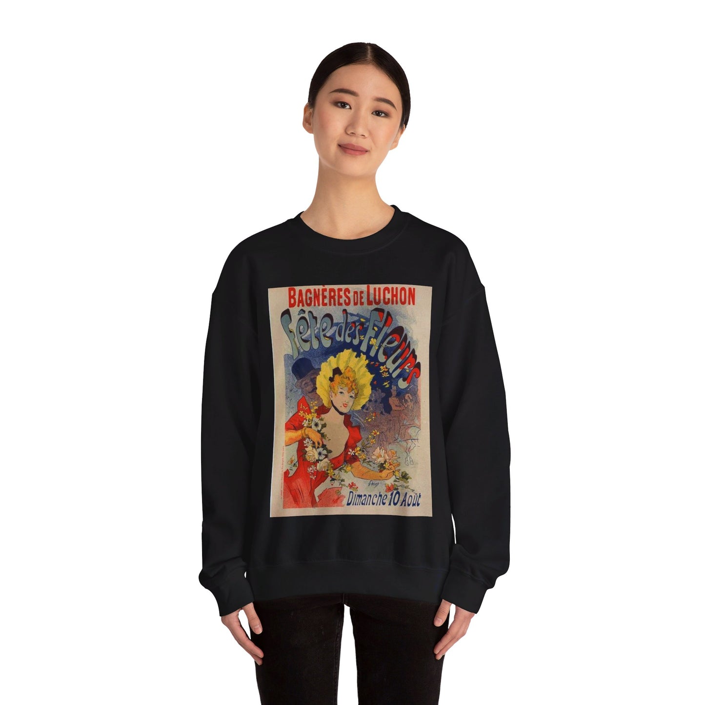 Affiche pour la "Fête des Fleurs de Bagnères-de-Luchon". Black Heavy Blend Adult Crew Neck SweatShirt