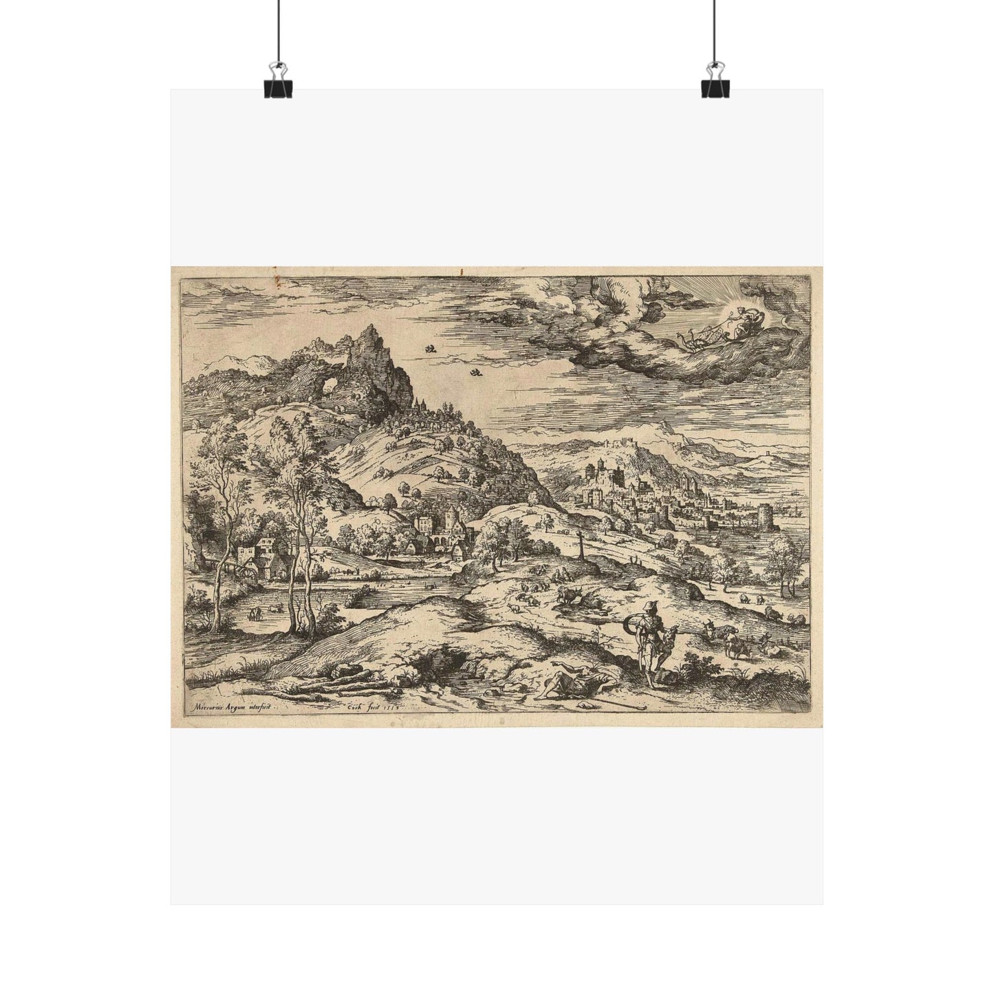 Hieronymus Cock - Mercurius met het hoofd van Argus High Quality Matte Wall Art Poster for Home, Office, Classroom