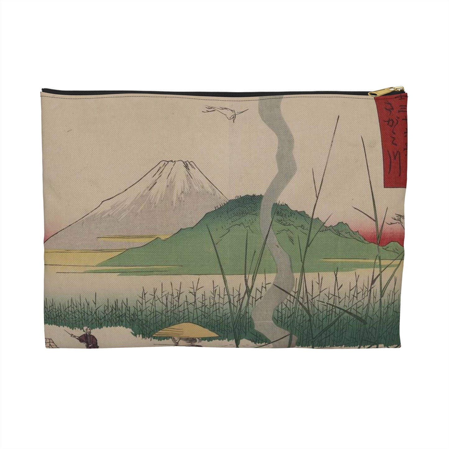 18 - The Sagami River - A painting of a man standing on a boat in a body of water Large Organizer Pouch with Black Zipper