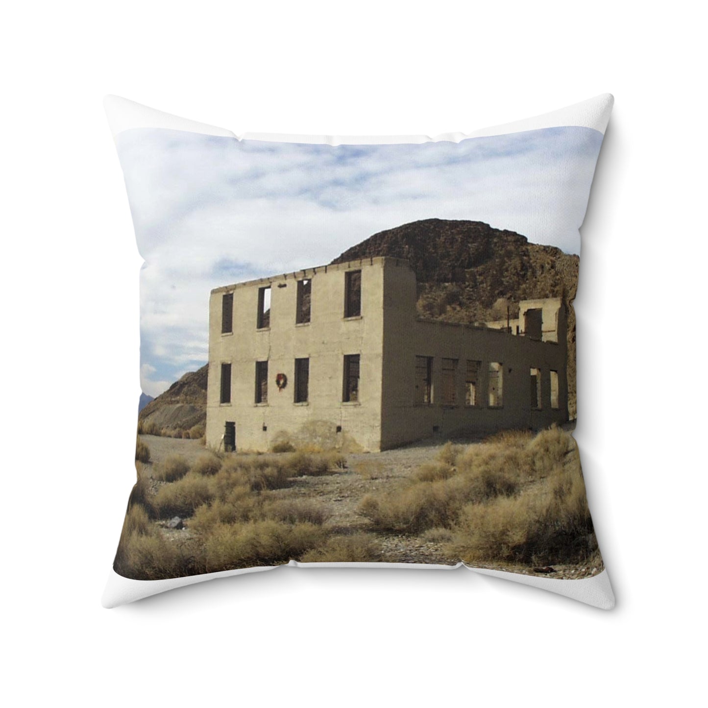 Death Valley Scenic Byway - An Abandoned Structure in Rhyolite Decorative Accent Square Pillow