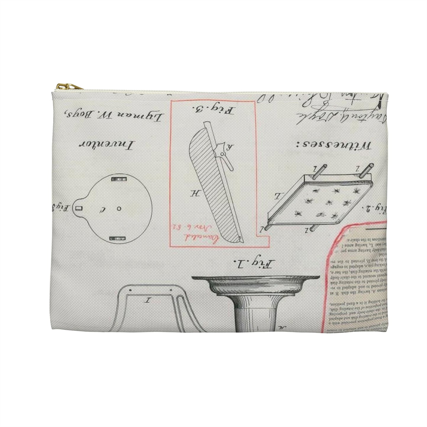 Patent drawing - for L. W. Boys' Barber's Chair Public domain image Large Organizer Pouch with Black Zipper