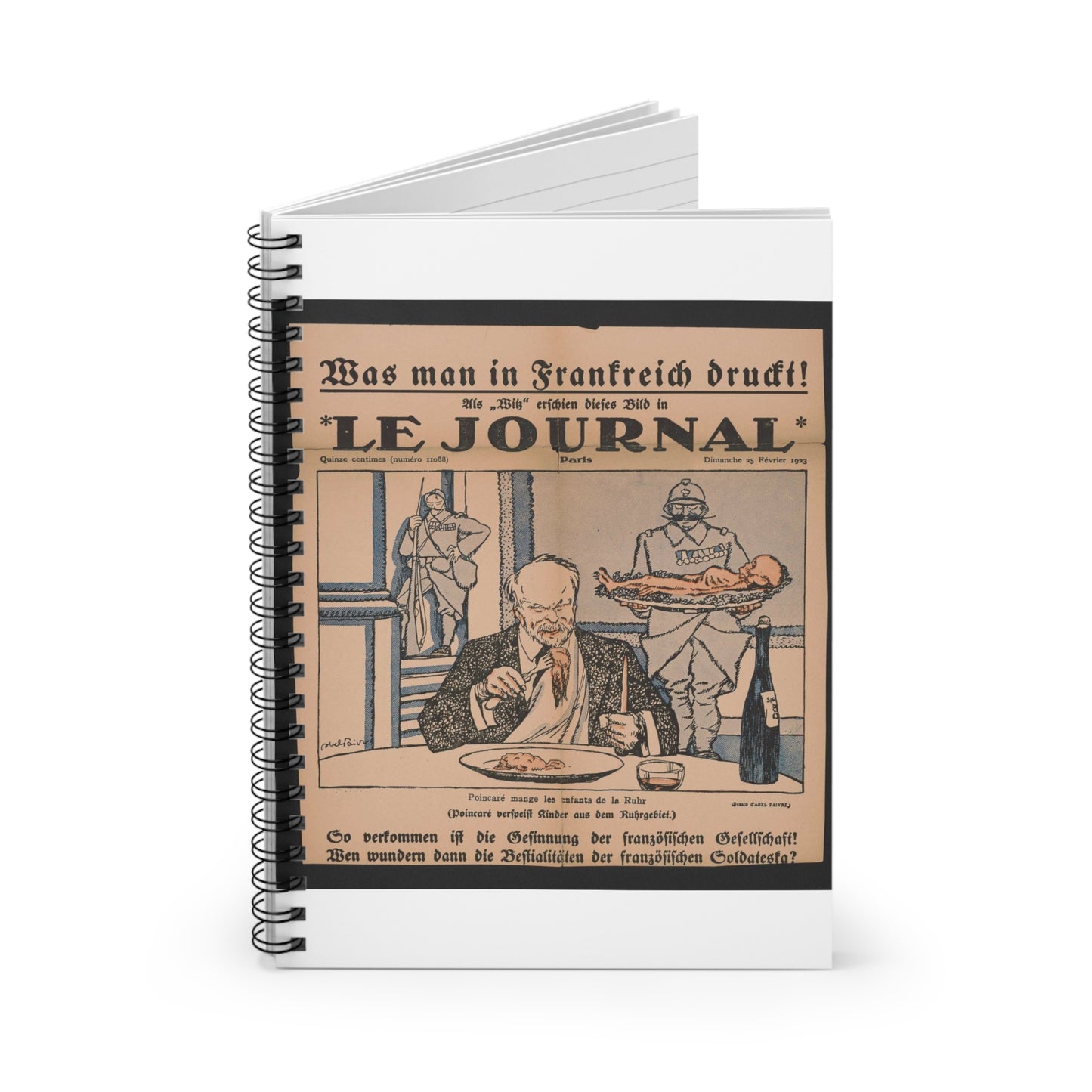 Poincare ́mange les enfants de la Ruhr Dessin d' Abel Faivre Spiral Bound Ruled Notebook with Printed Cover