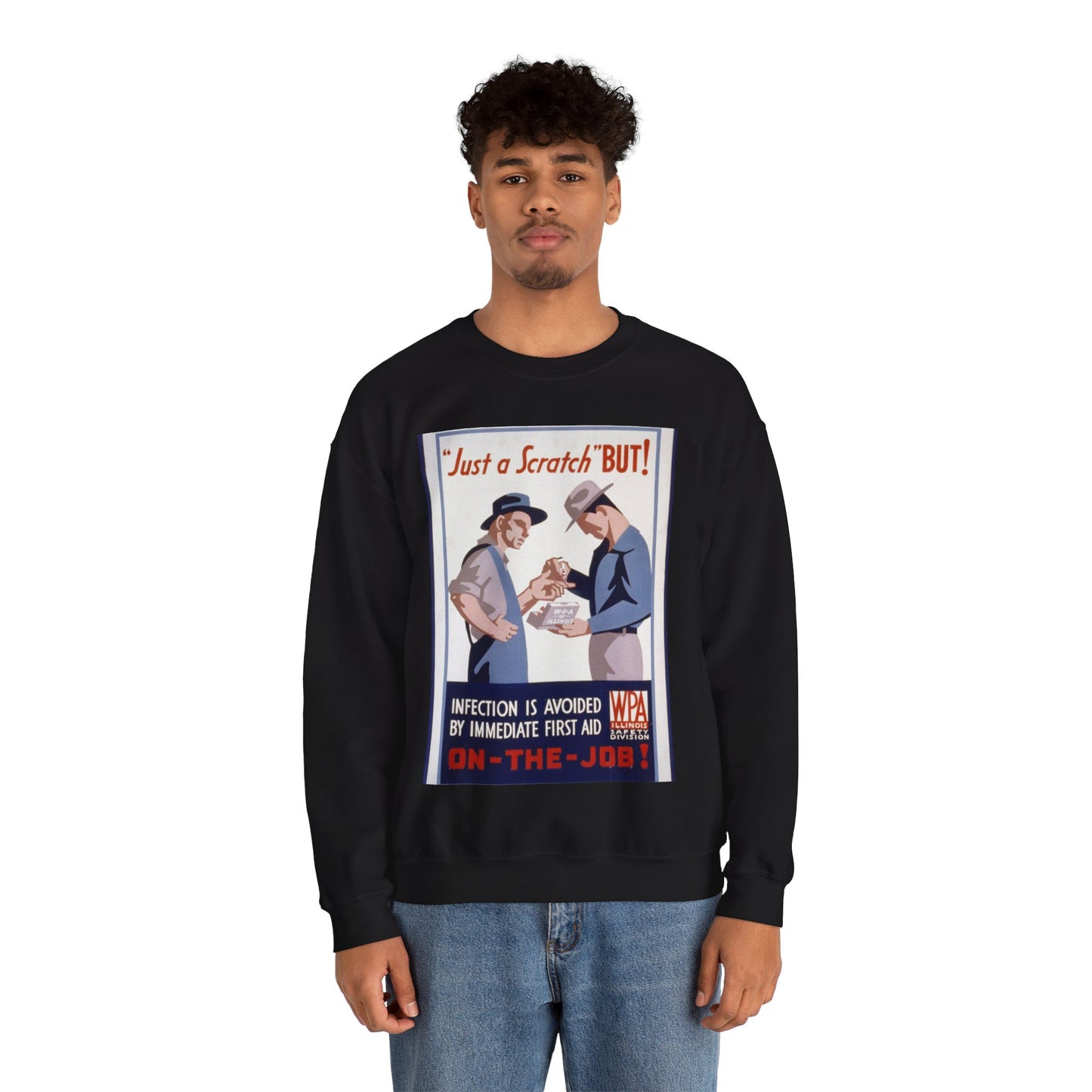 "Just a scratch" But! Infection is avoided by immediate first aid on-the-job! Black Heavy Blend Adult Crew Neck SweatShirt