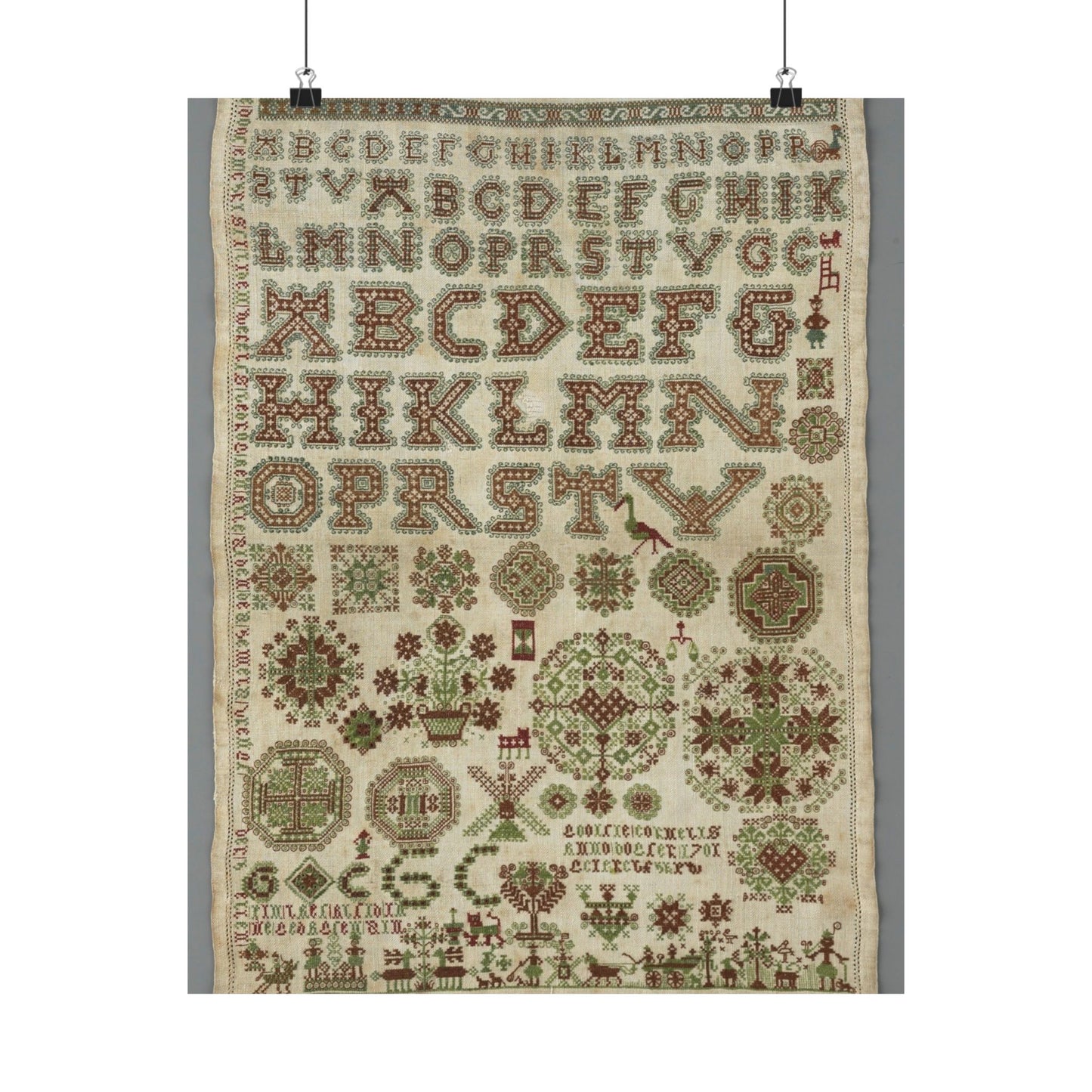 Signed and Dated Linen Sampler with Silk Embroidery High Quality Matte Wall Art Poster for Home, Office, Classroom