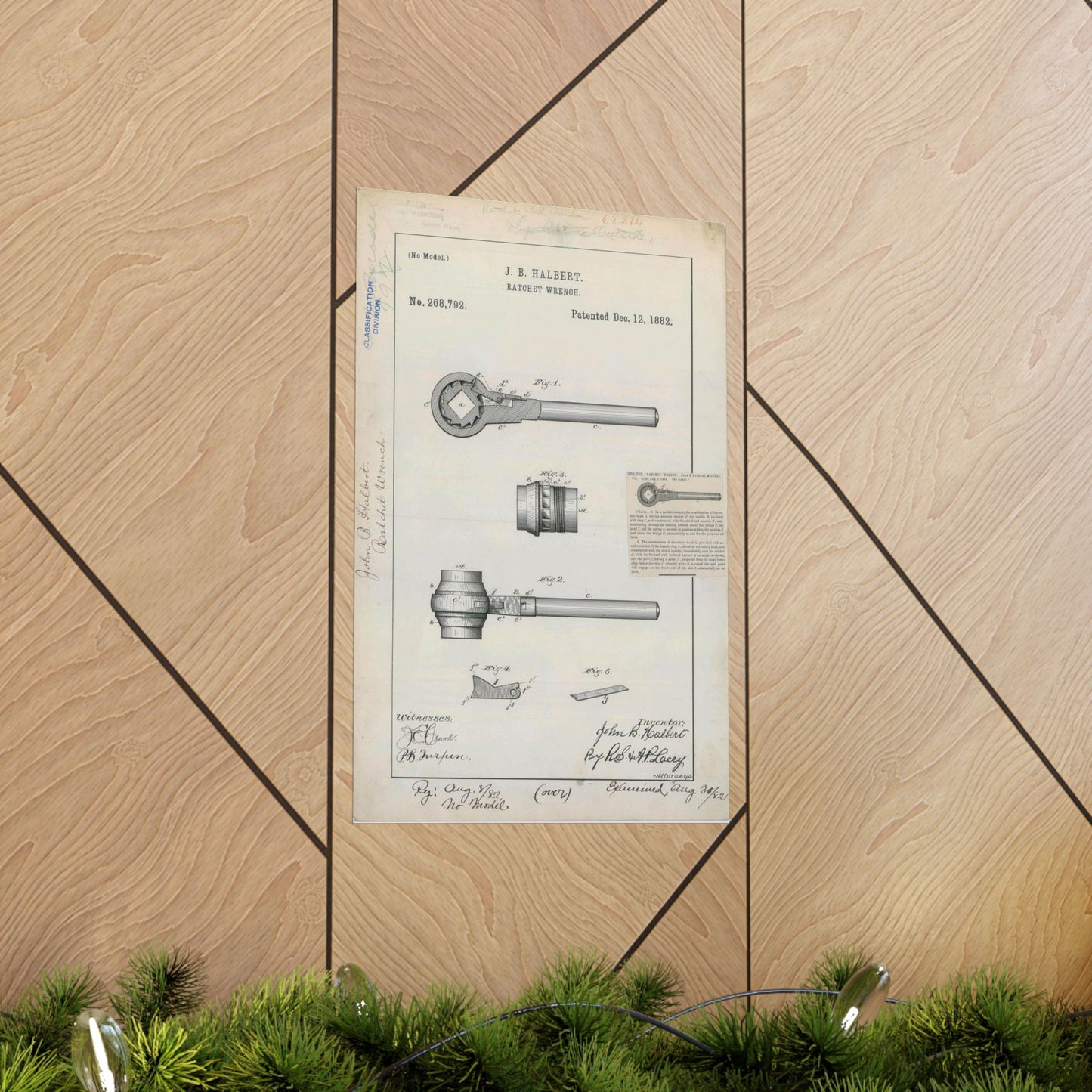 Patent Drawing of Engine - for J. B. Halbert's Ratchet Wrench Public domain image High Quality Matte Wall Art Poster for Home, Office, Classroom
