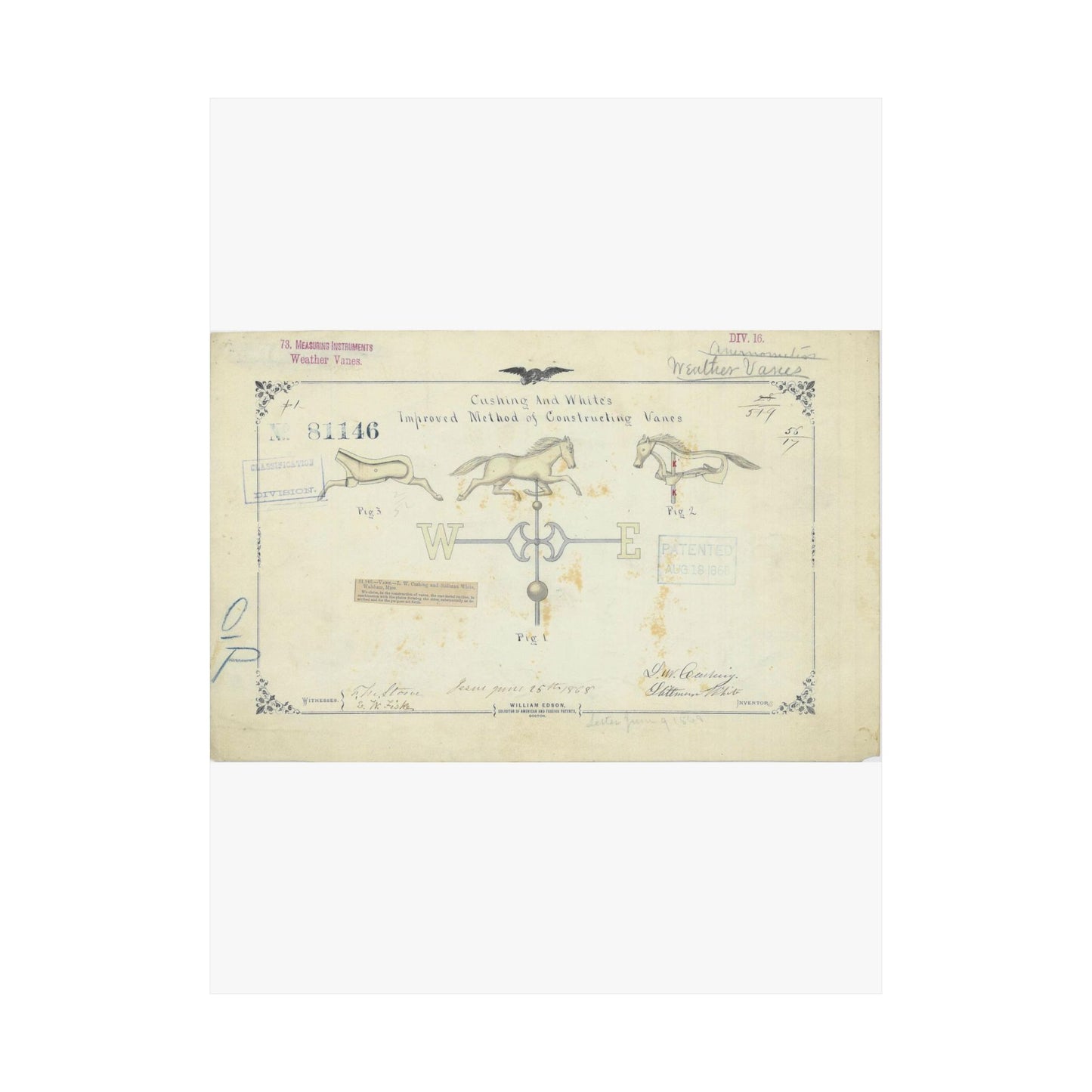 Patent drawing - Drawing of an Improved Method of Constructing Vanes Public domain image High Quality Matte Wall Art Poster for Home, Office, Classroom