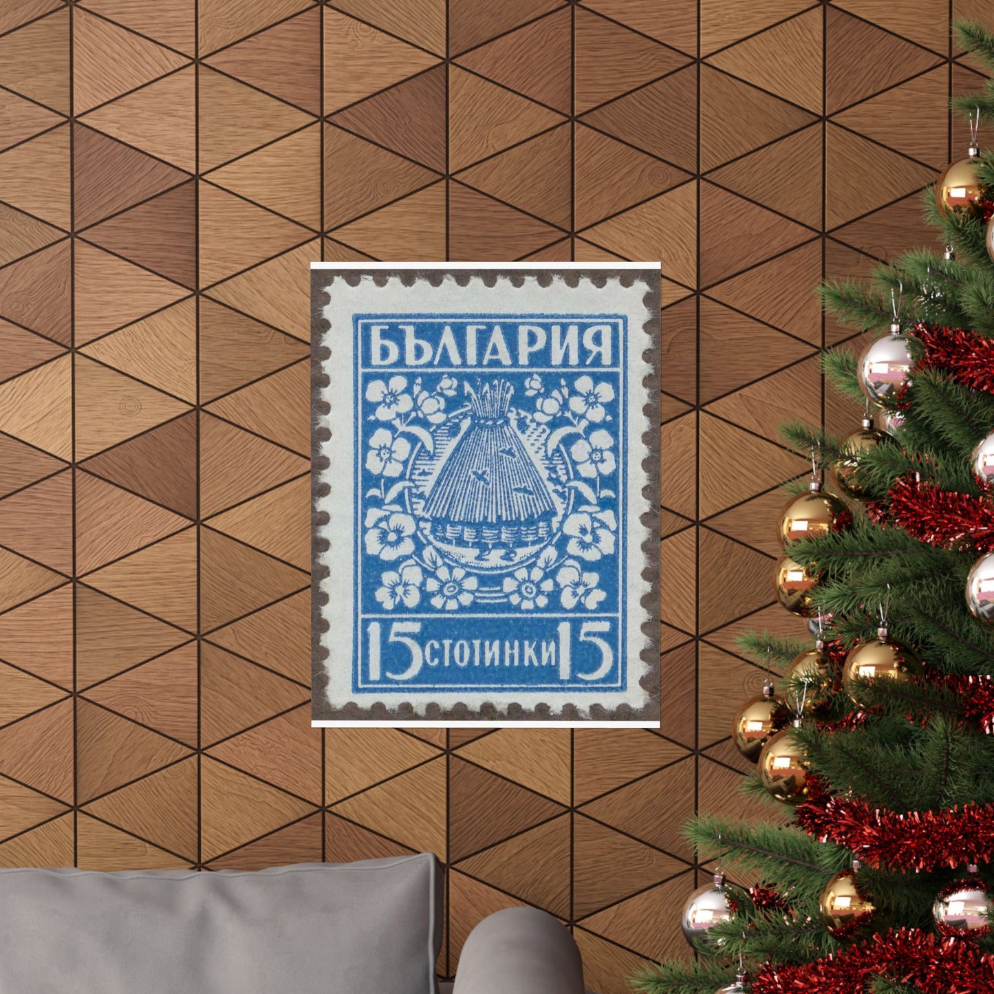 Frimärke ur Gösta Bodmans filatelistiska motivsamling, påbörjad 1950.Frimärke från Bulgarien, 1940. Motiv av bikupa. "Lanbrukspropaganda". High Quality Matte Wall Art Poster for Home, Office, Classroom