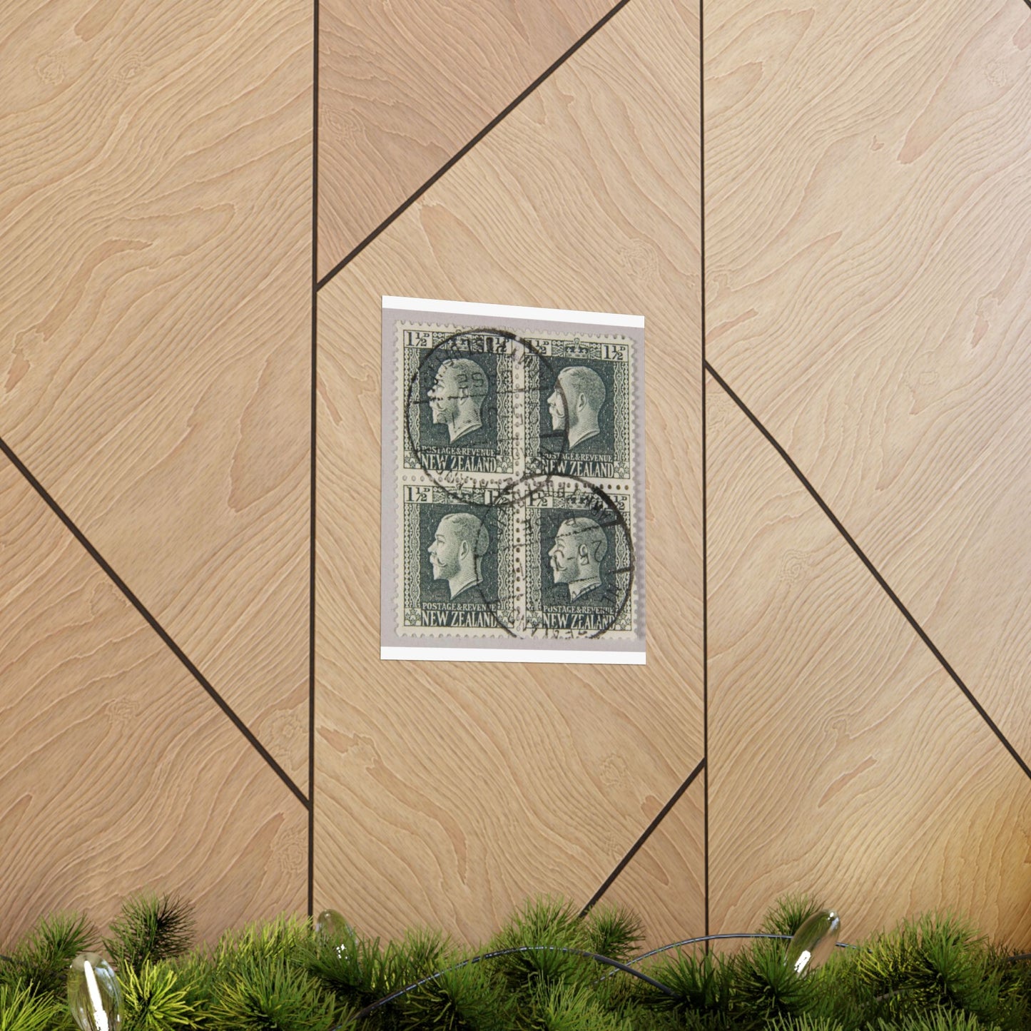 Block of one and a half penny 'King George V' definitive stamps in grey slate High Quality Matte Wall Art Poster for Home, Office, Classroom