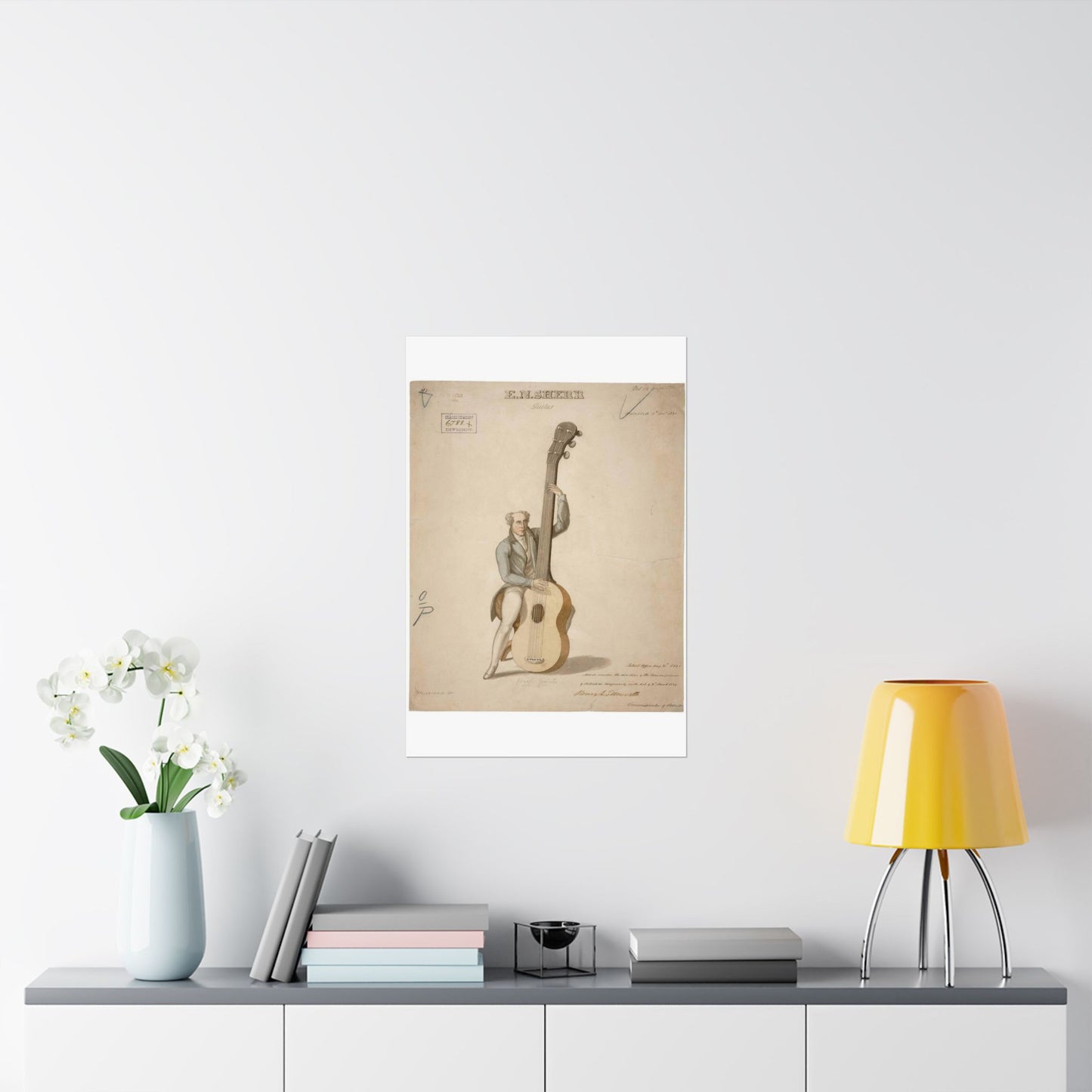 Patent drawing - Drawing of a Harp Guitar Public domain image High Quality Matte Wall Art Poster for Home, Office, Classroom