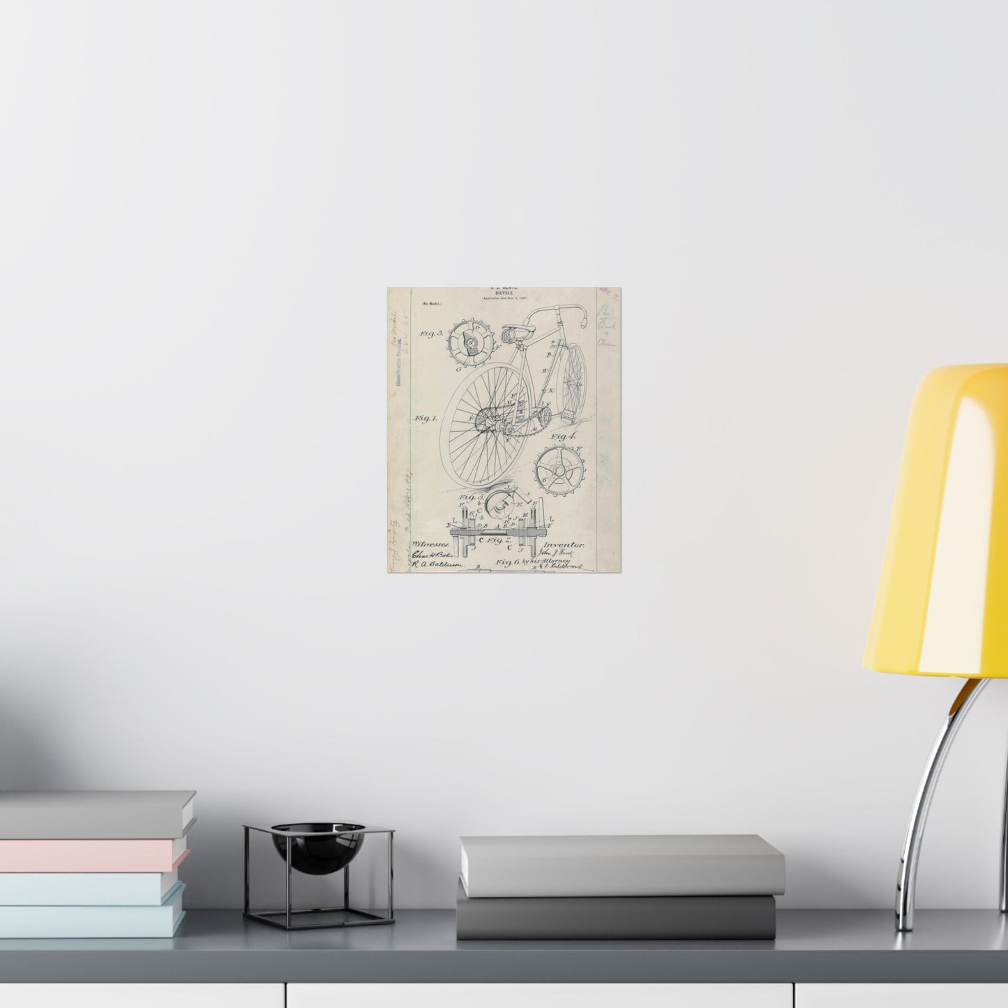Patent drawing - for J. J. Hentz' Bicycle Public domain image High Quality Matte Wall Art Poster for Home, Office, Classroom