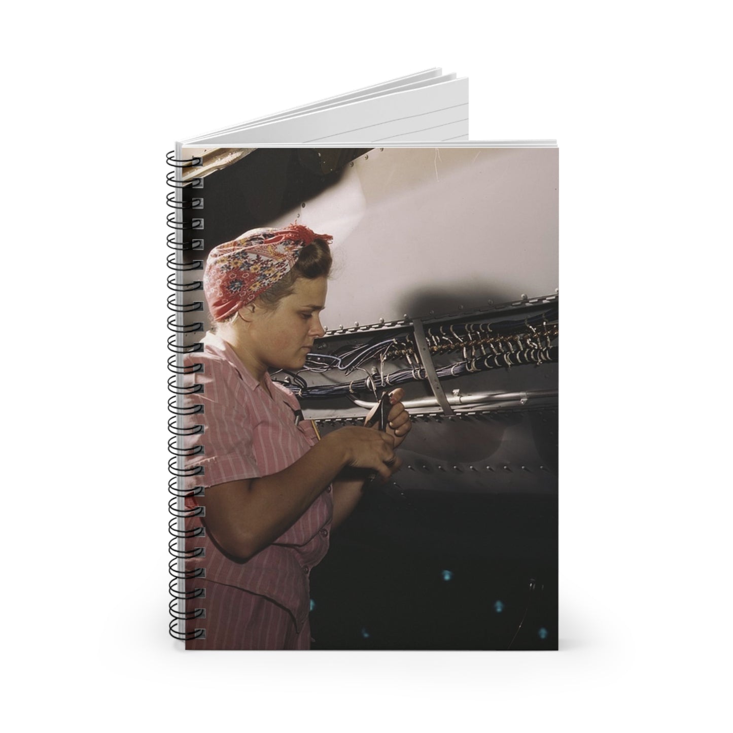 With careful Douglas training, women do accurate electrical assembly and installation work, Douglas Aircraft Company, Long Beach, Calif. Spiral Bound Ruled Notebook with Printed Cover