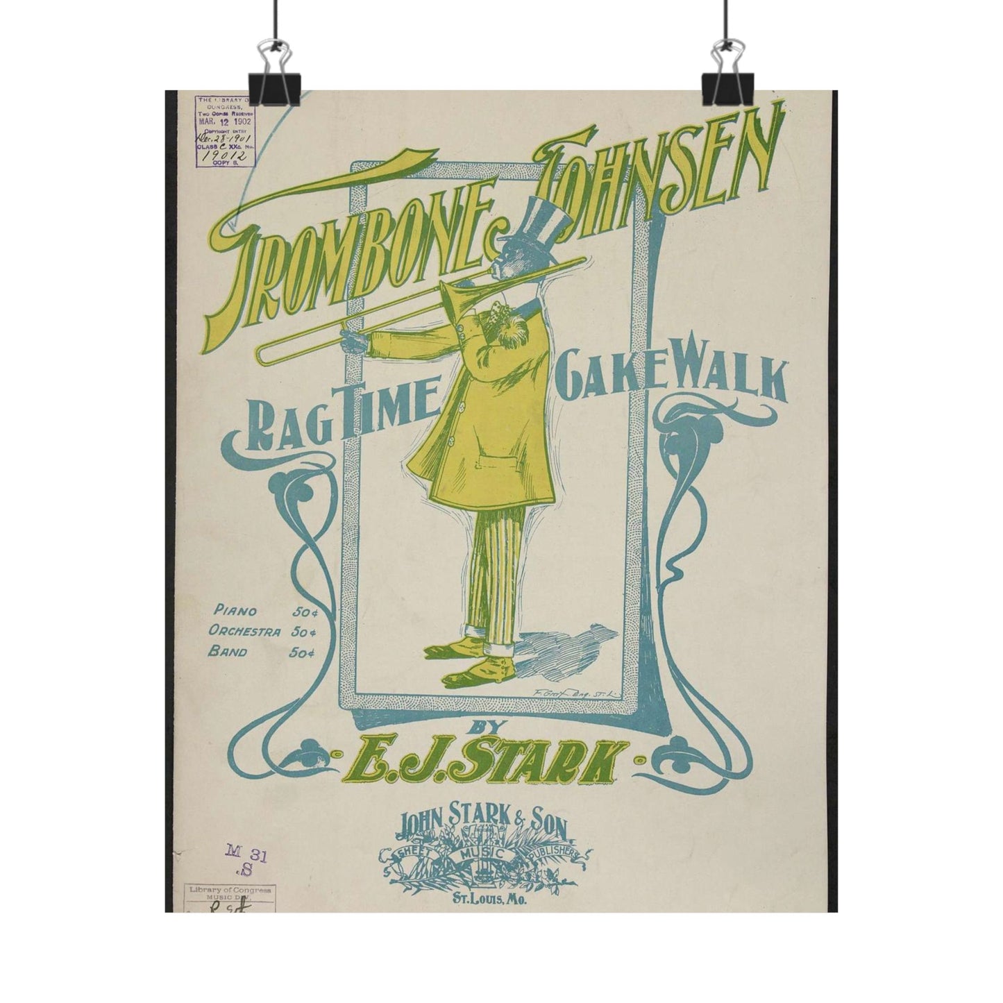 Trombone Johnsen, a Ragtime cake walk - Ragtime music High Quality Matte Wall Art Poster for Home, Office, Classroom