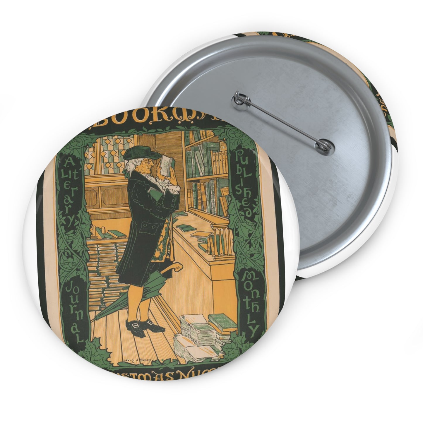 Louis Rhead - The bookman, Christmas number (2015646907) Pin Buttons with Crisp Design