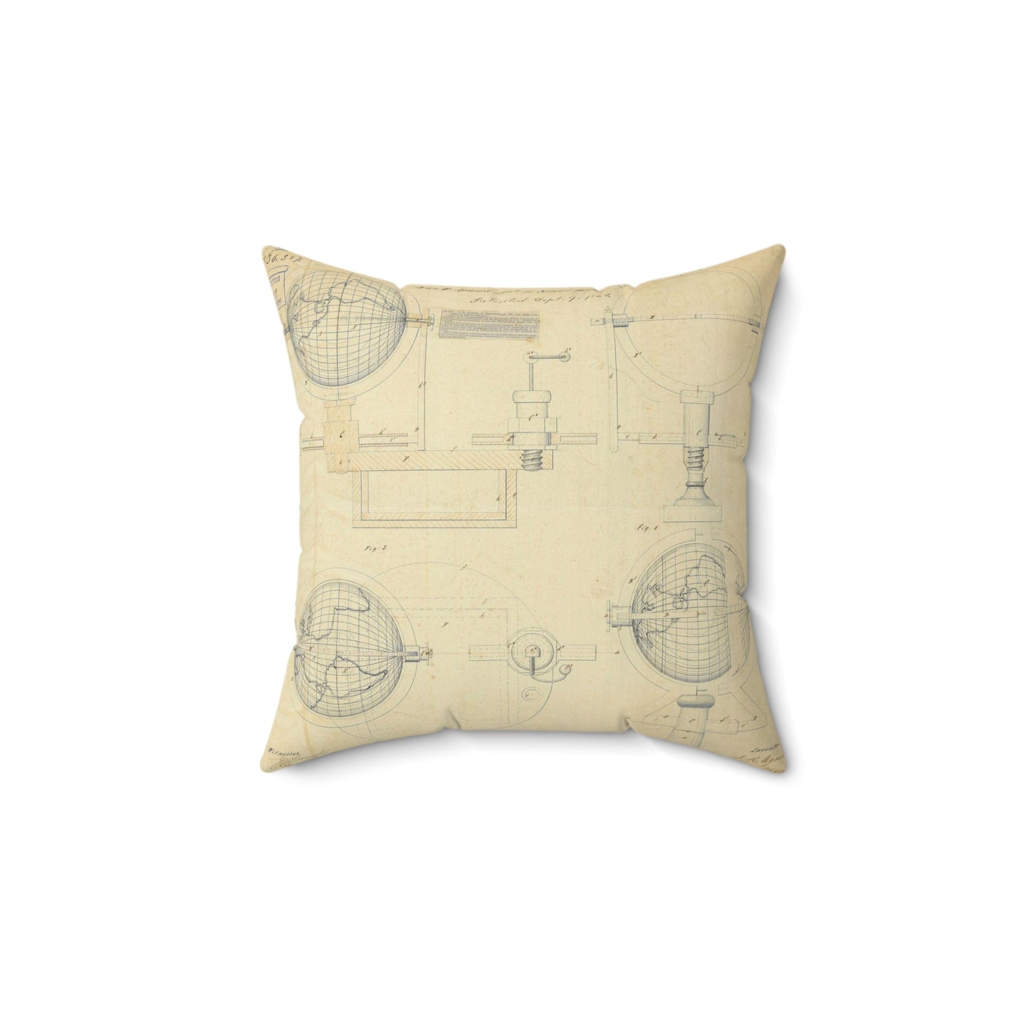 Patent drawing - Drawing of an Improvement in School Globes Public domain image Decorative Accent Square Pillow