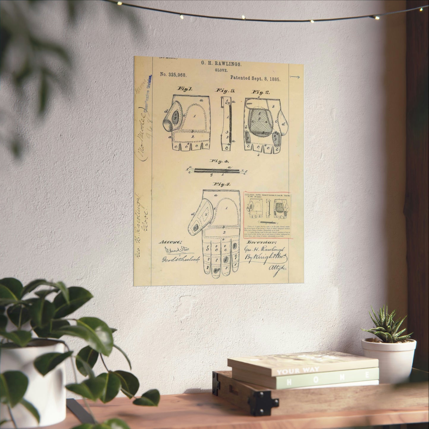 Patent drawing - Drawing for a "Base Ball Glove" Public domain image High Quality Matte Wall Art Poster for Home, Office, Classroom