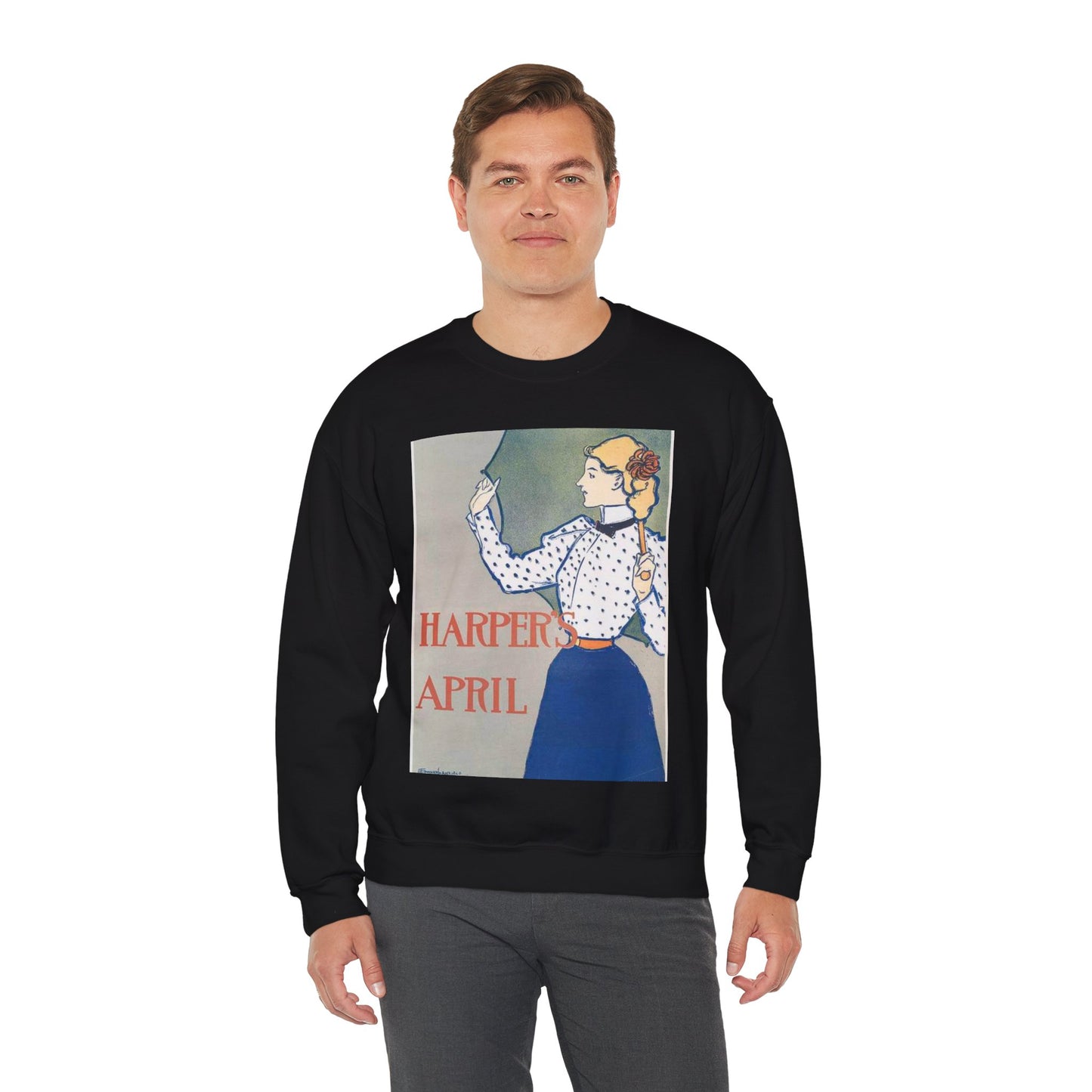 Edward Penfield, Harper's April Black Heavy Blend Adult Crew Neck SweatShirt