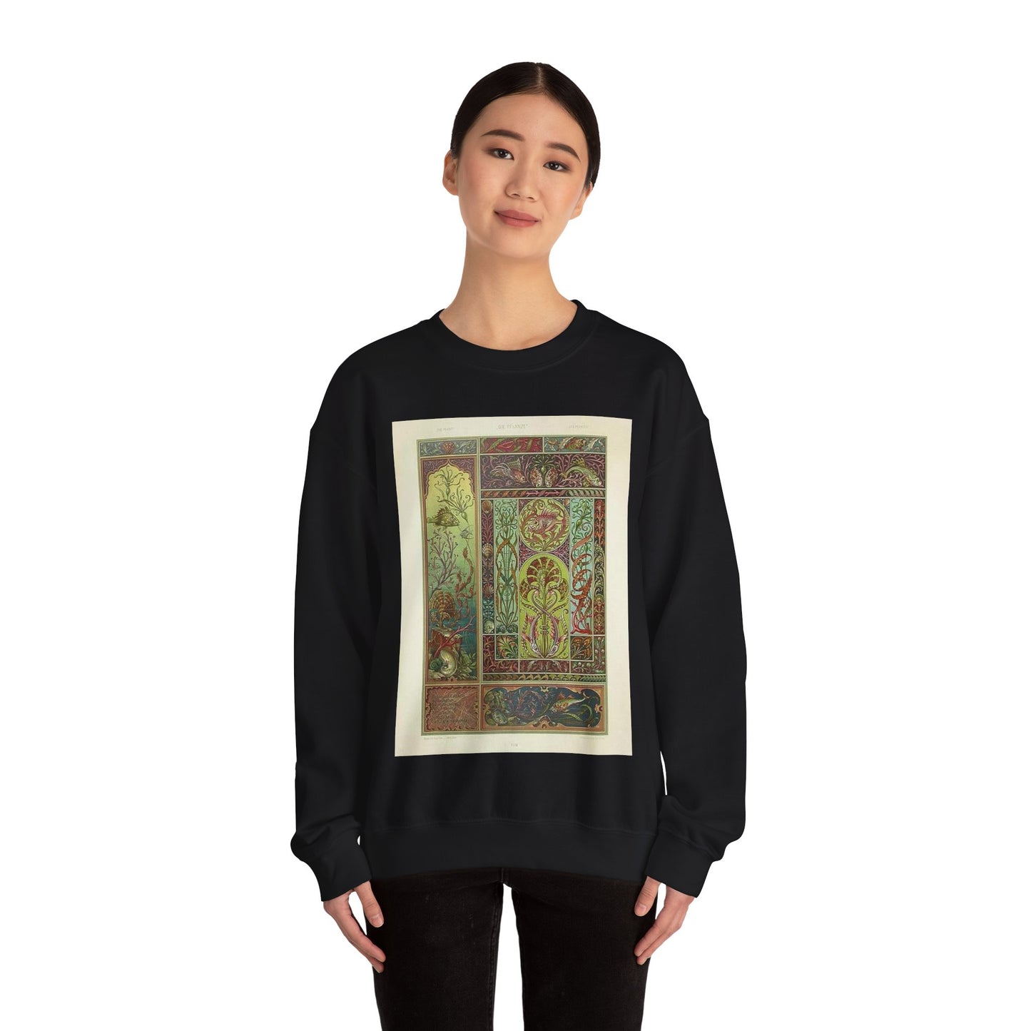 Anton Seder Sealife - Drawing. Public domain image. Black Heavy Blend Adult Crew Neck SweatShirt