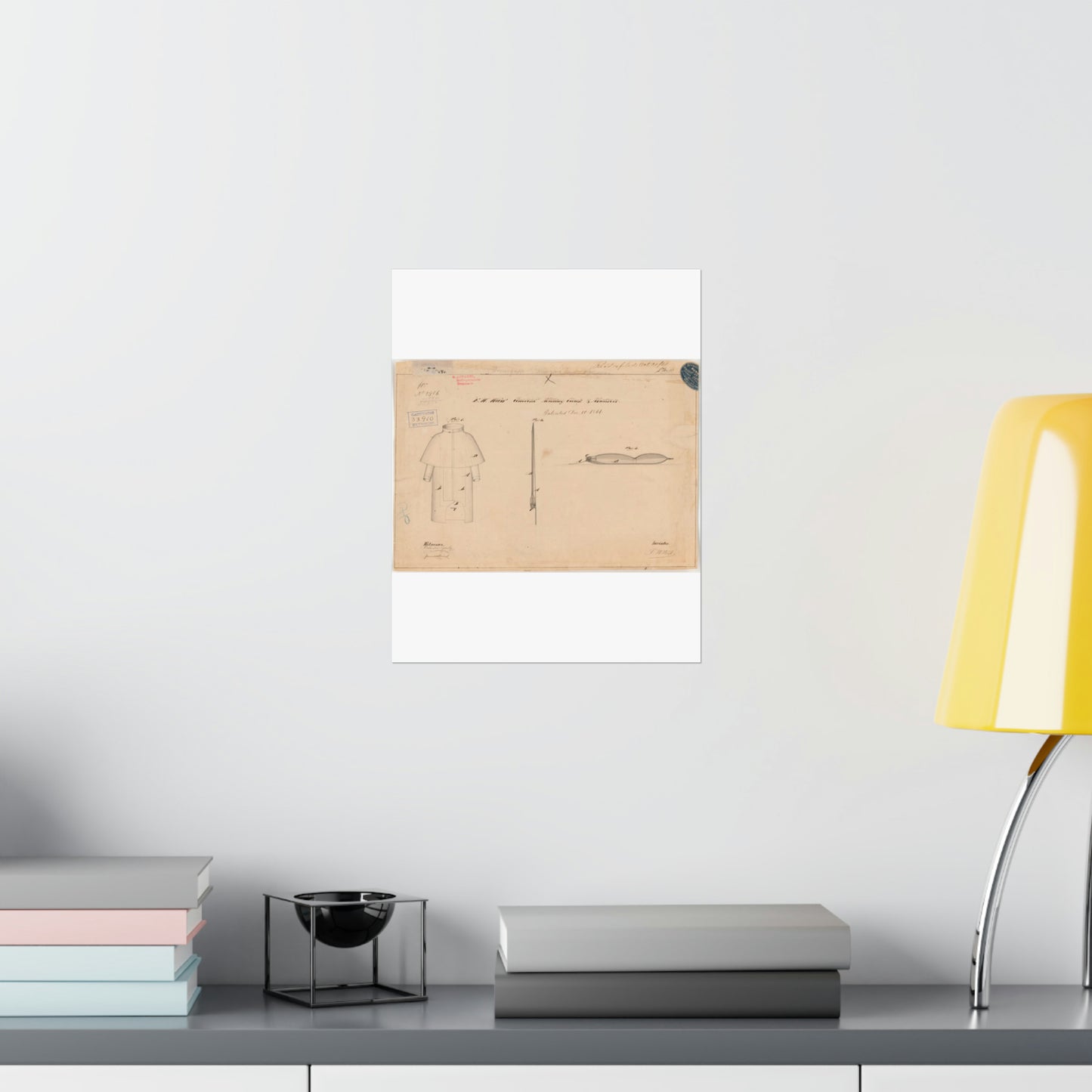 Patent drawing - Drawing of Combined Military Cloak and Mattress Public domain image High Quality Matte Wall Art Poster for Home, Office, Classroom