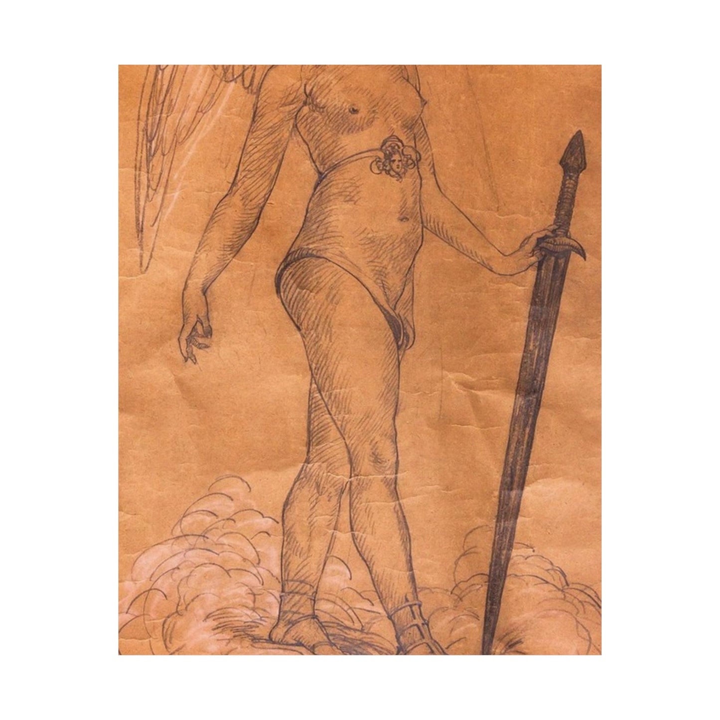A drawing of an angel holding a sword. Woman breasts sword, beauty fashion. High Quality Matte Wall Art Poster for Home, Office, Classroom