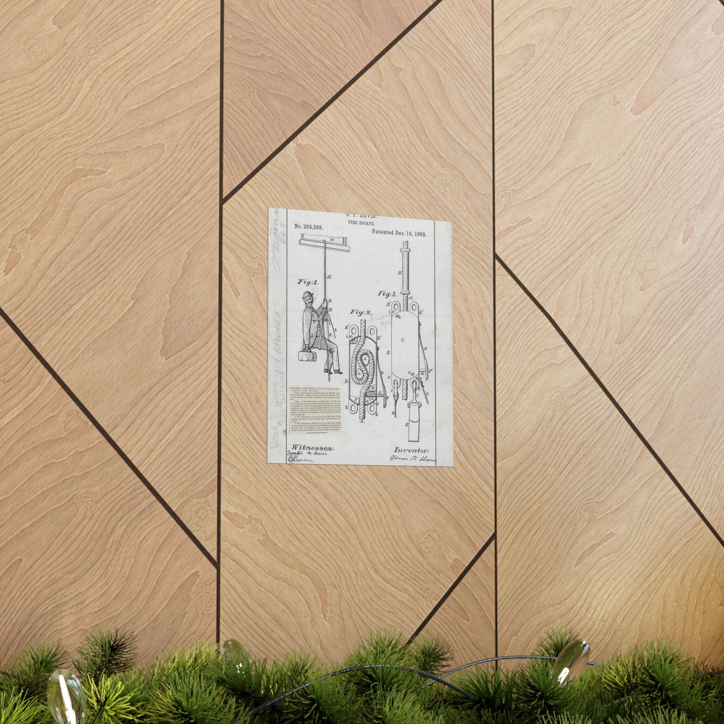 Patent Drawing of Engine - for O. F. Davis' Fire Escape Public domain image High Quality Matte Wall Art Poster for Home, Office, Classroom