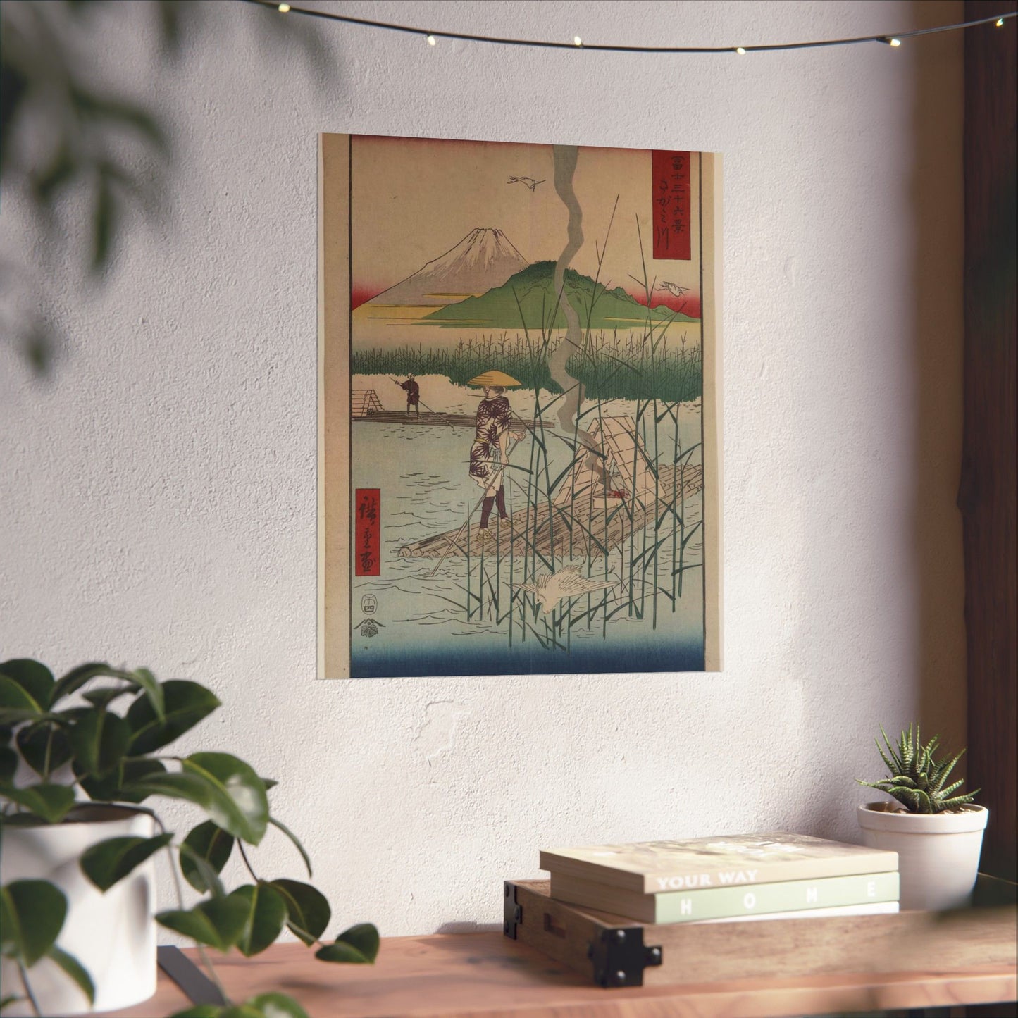 18 - The Sagami River - A painting of a man standing on a boat in a body of water High Quality Matte Wall Art Poster for Home, Office, Classroom