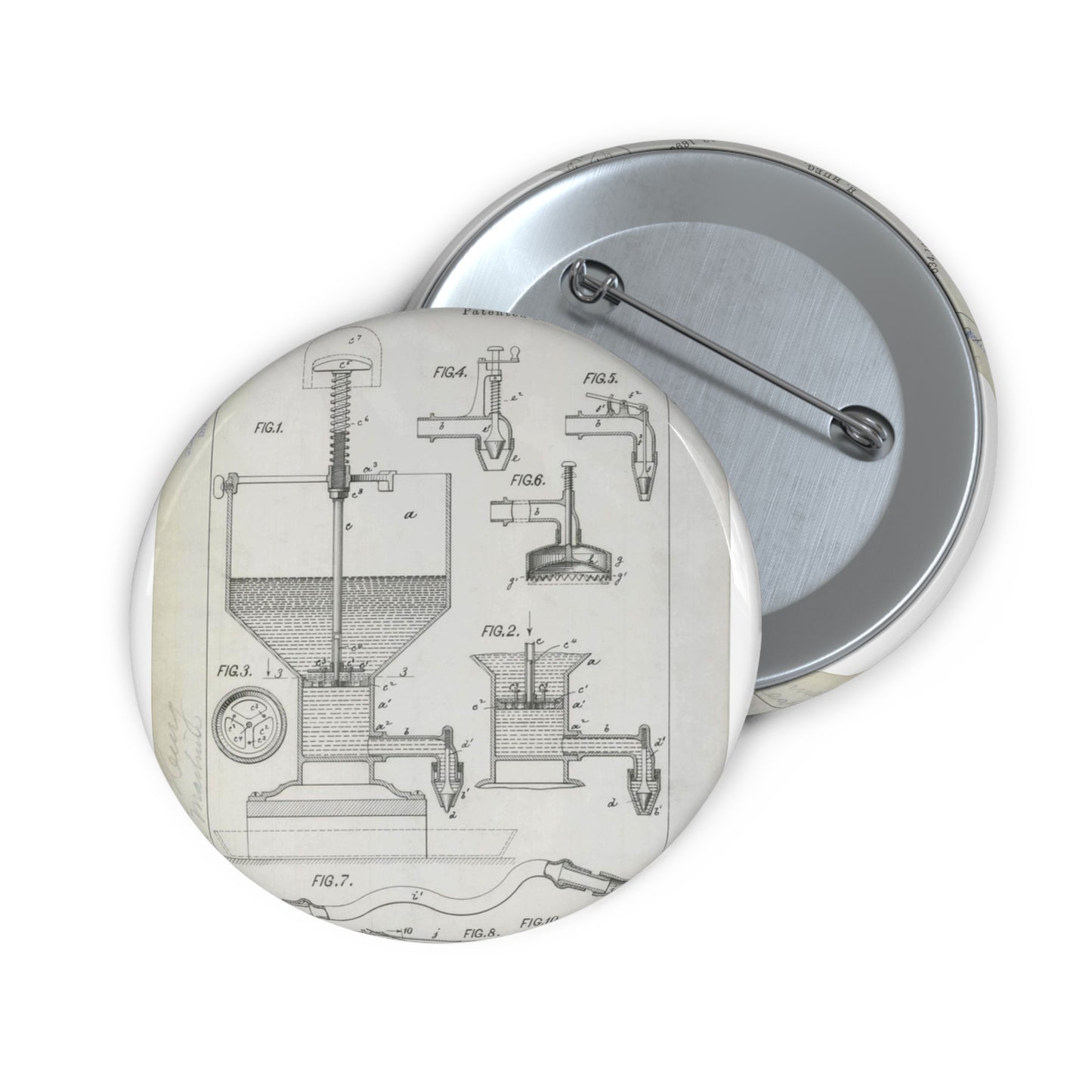 Patent Drawing of Engine - for H. Hueg's Cake Machine Public domain image Pin Buttons with Crisp Design