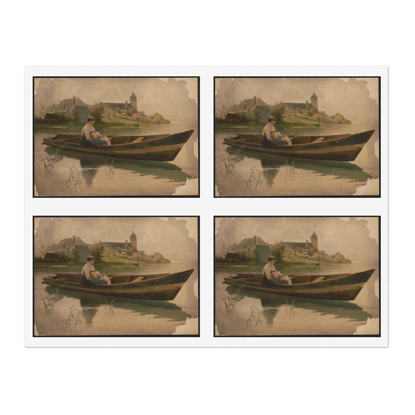 Woman holding infant in rowboat Laminated UV Protective Vinyl Stickers