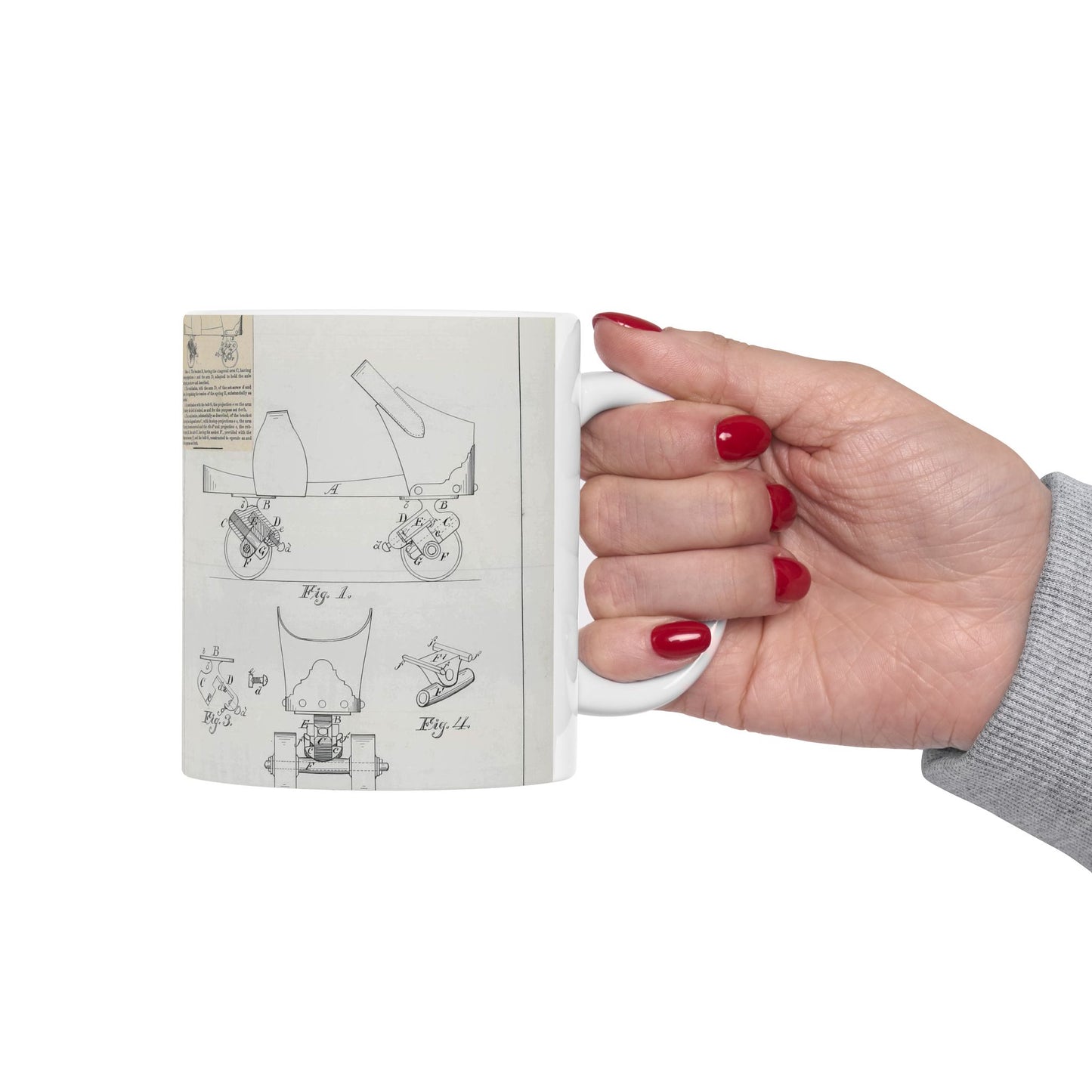 Patent drawing - for F. A. Combes' Roller Skate Public domain image Beautiful Novelty Ceramic Coffee Mug 11oz
